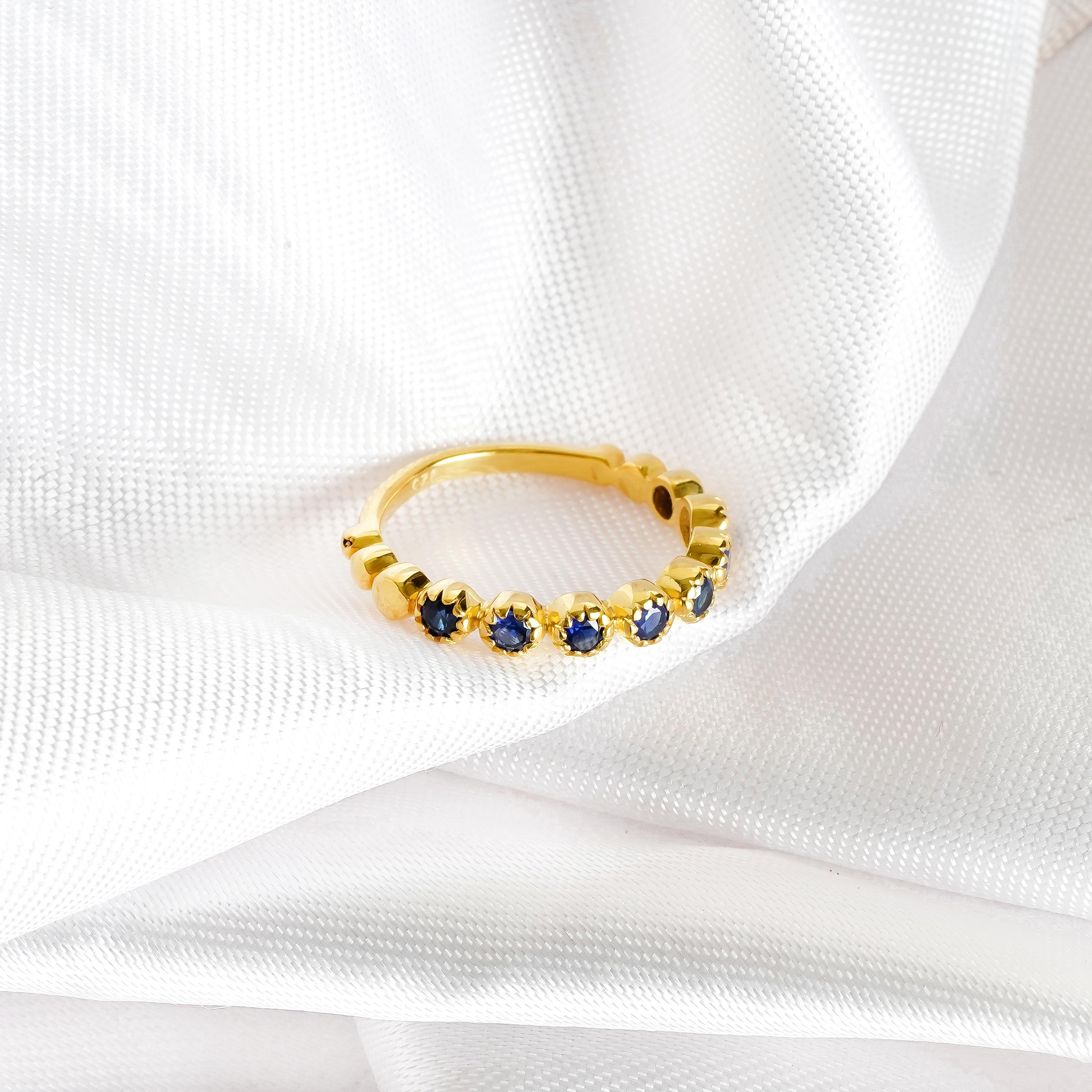 Blue Sapphire Sterling Silver Wedding Band, Dainty Stackable Ring