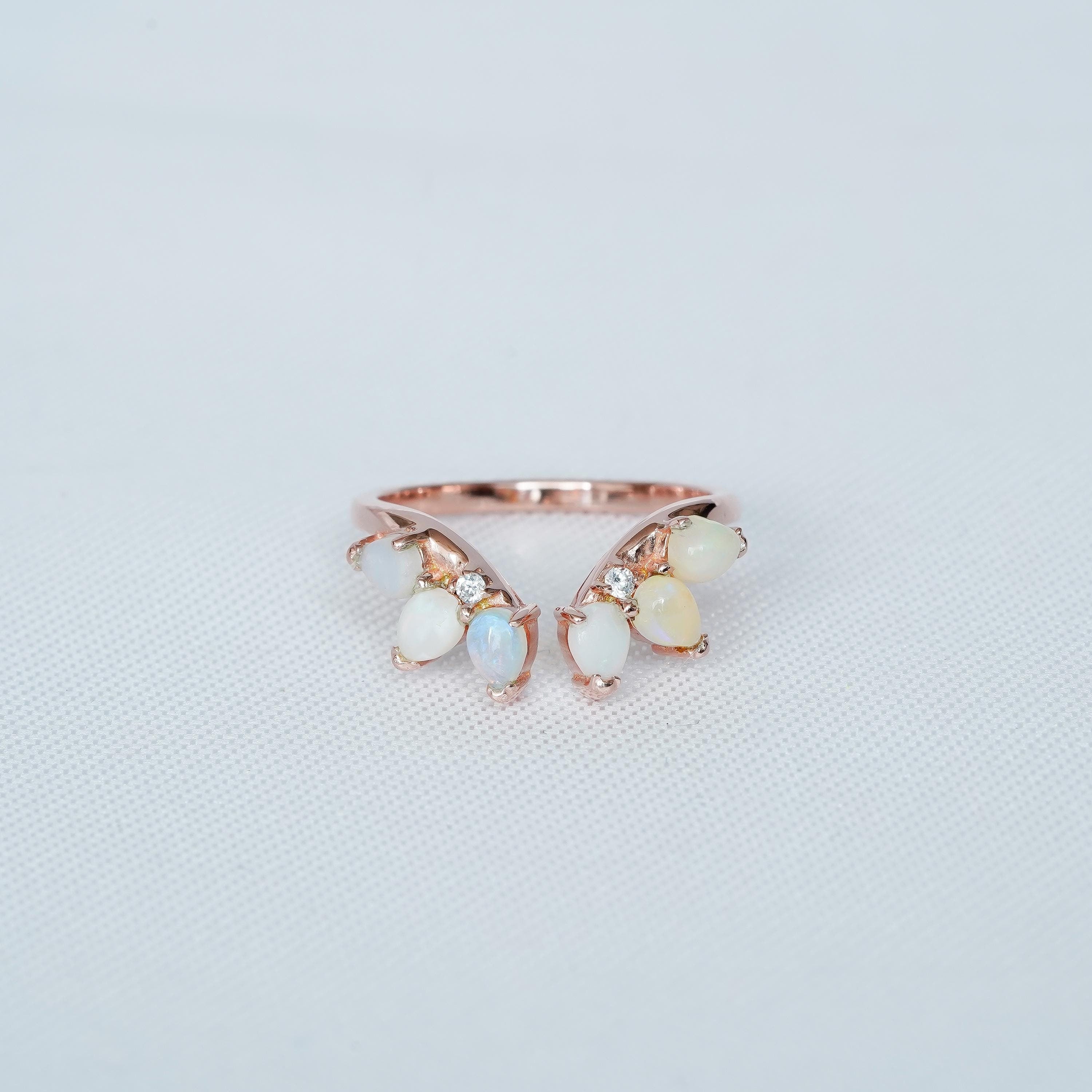 Pear Opal Sterling Silver Wedding Band, Curved Teardrop Anniversary Ring