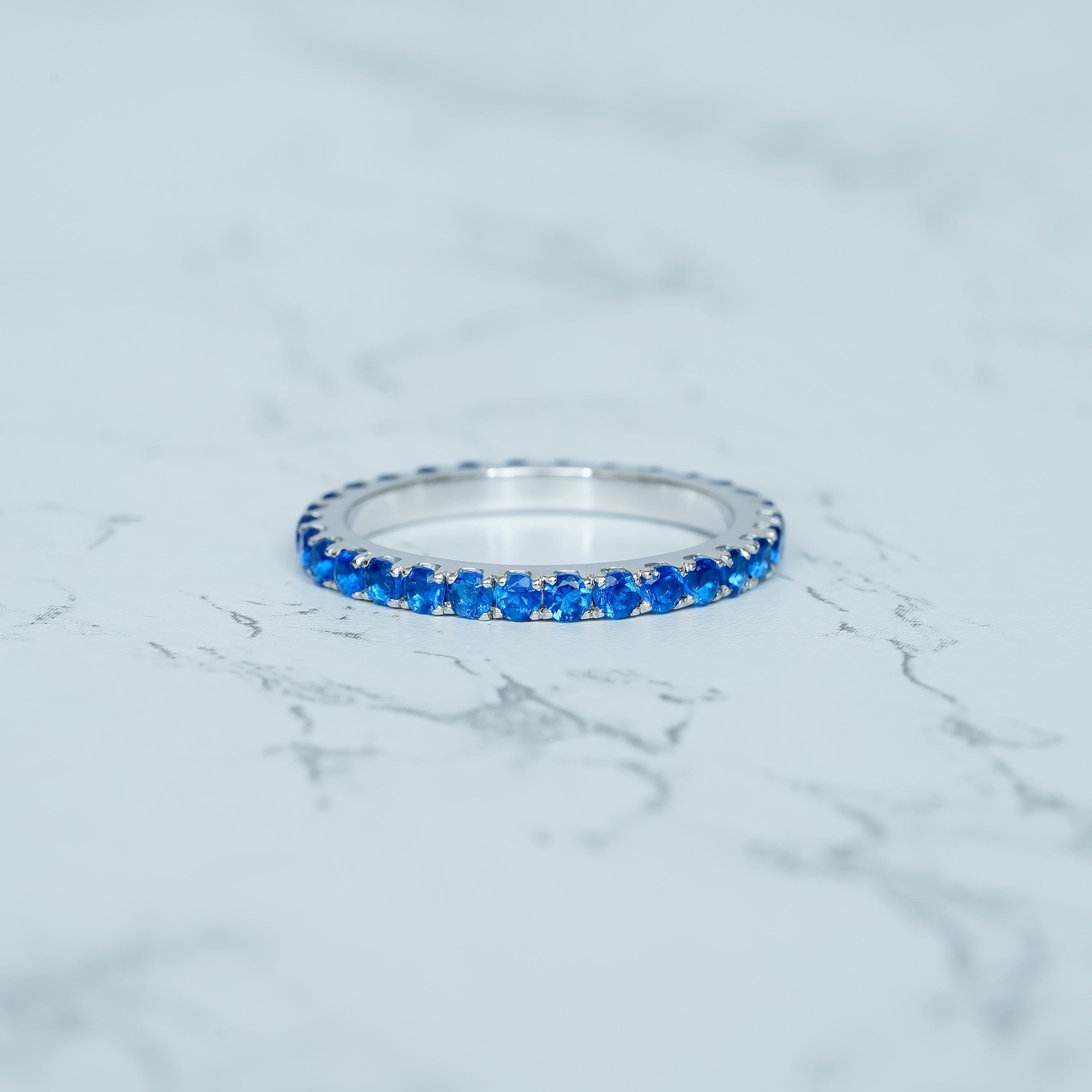 Swiss Blue Topaz Eternity Ring, 925 Sterling Silver Wedding Band