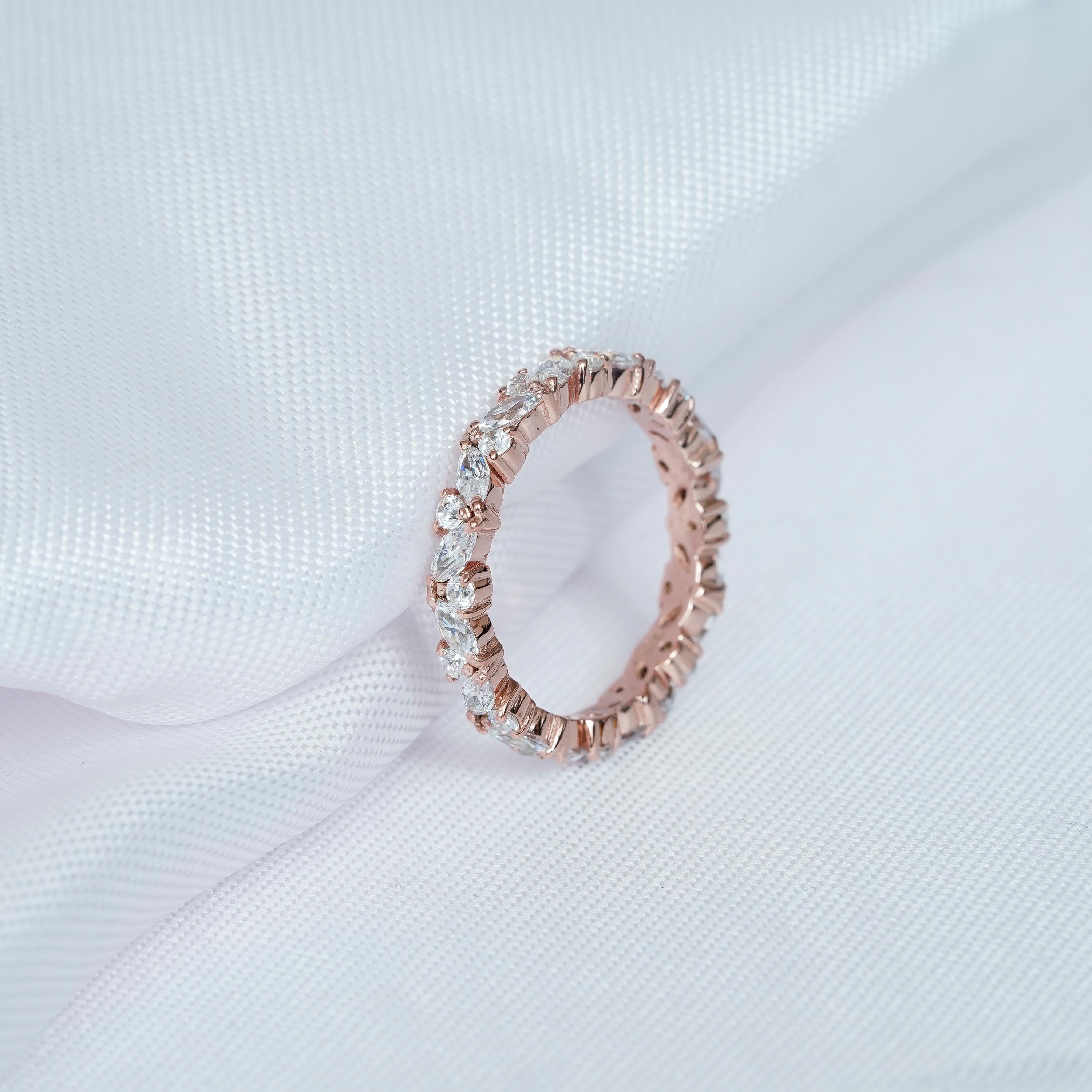 Aquamarine Eternity Band, Sterling Silver Marquise Stackable Ring