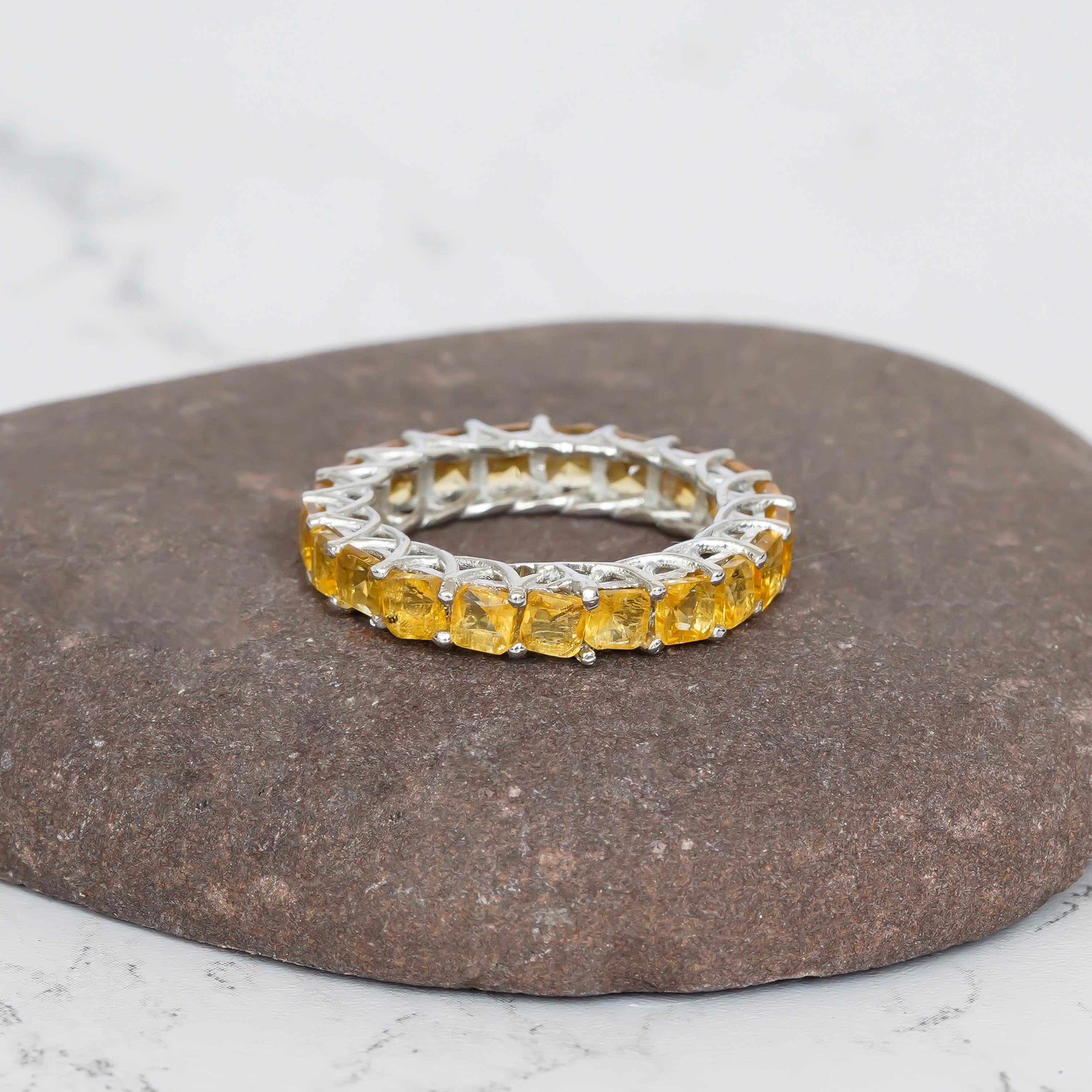 Citrine Full Eternity Band, 925 Sterling Silver Princess Cut Ring