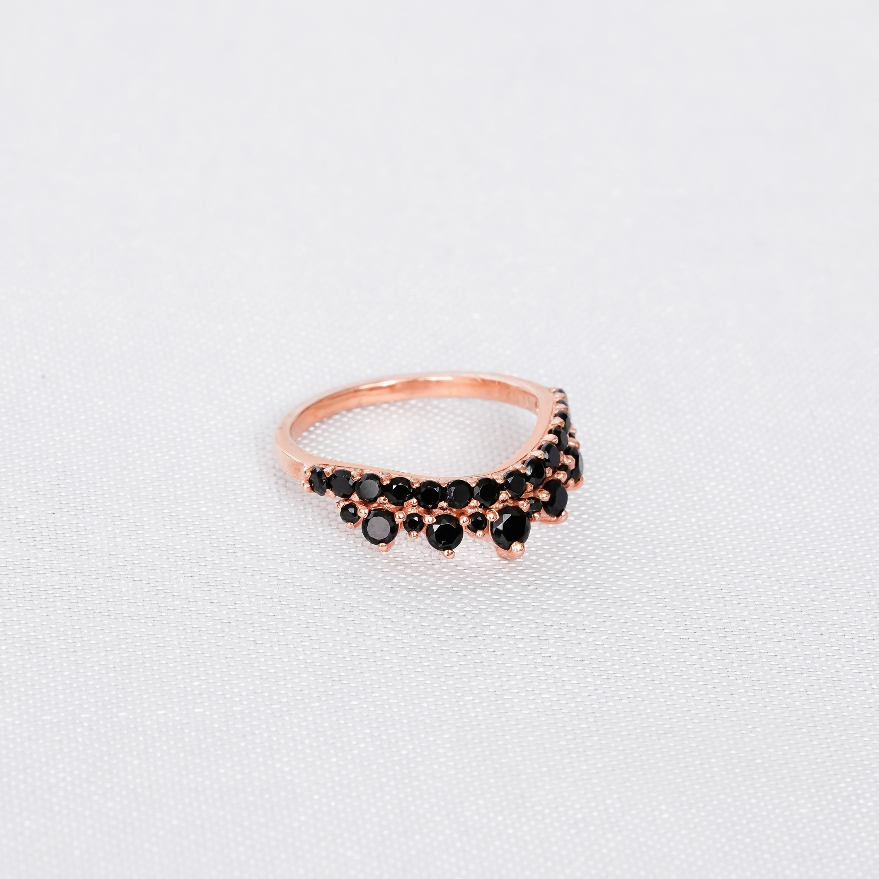 Black Onyx Crown Ring, 925 Sterling Silver Anniversary Band