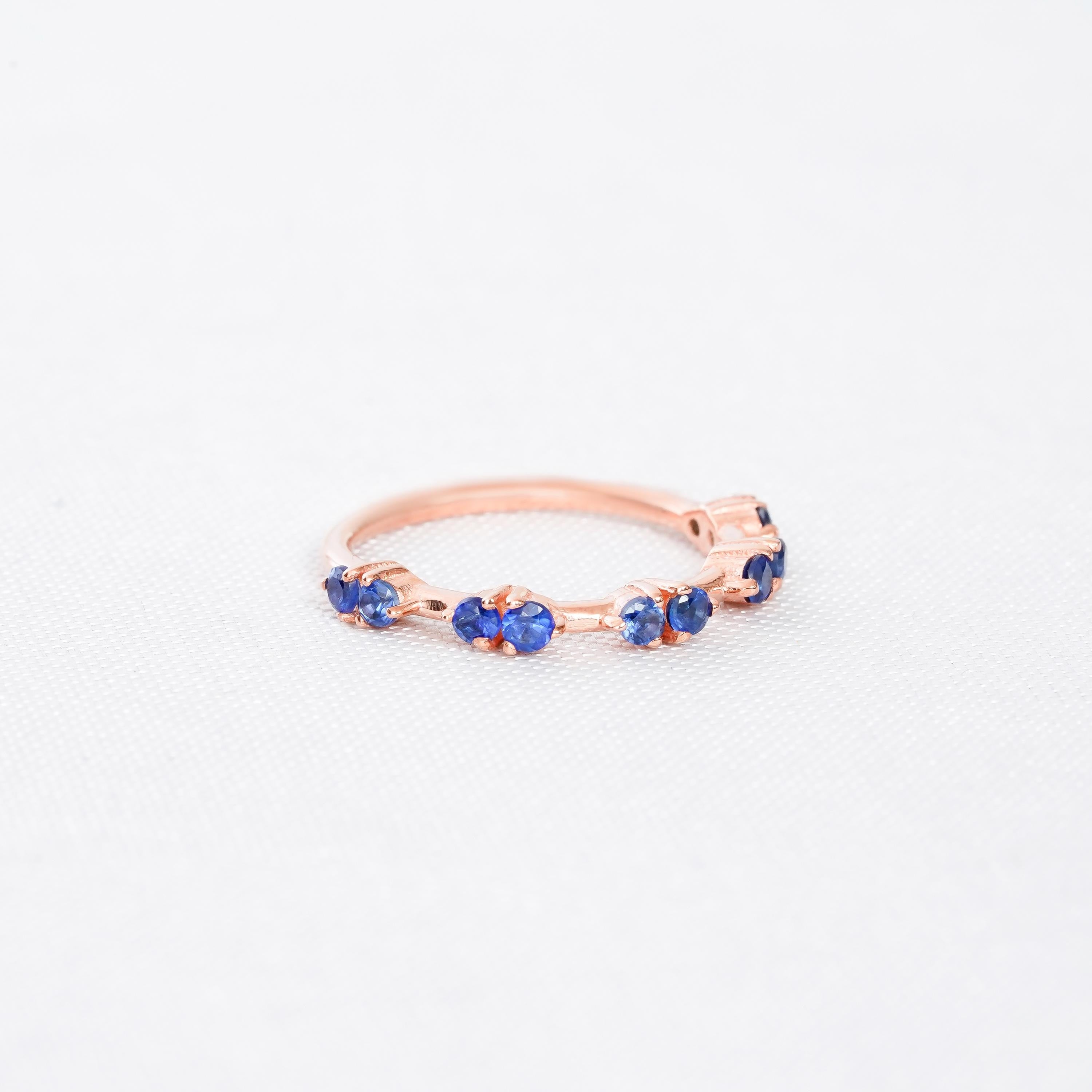 Blue Sapphire Ring, Sterling Silver Dainty Band, Anniversary Gift