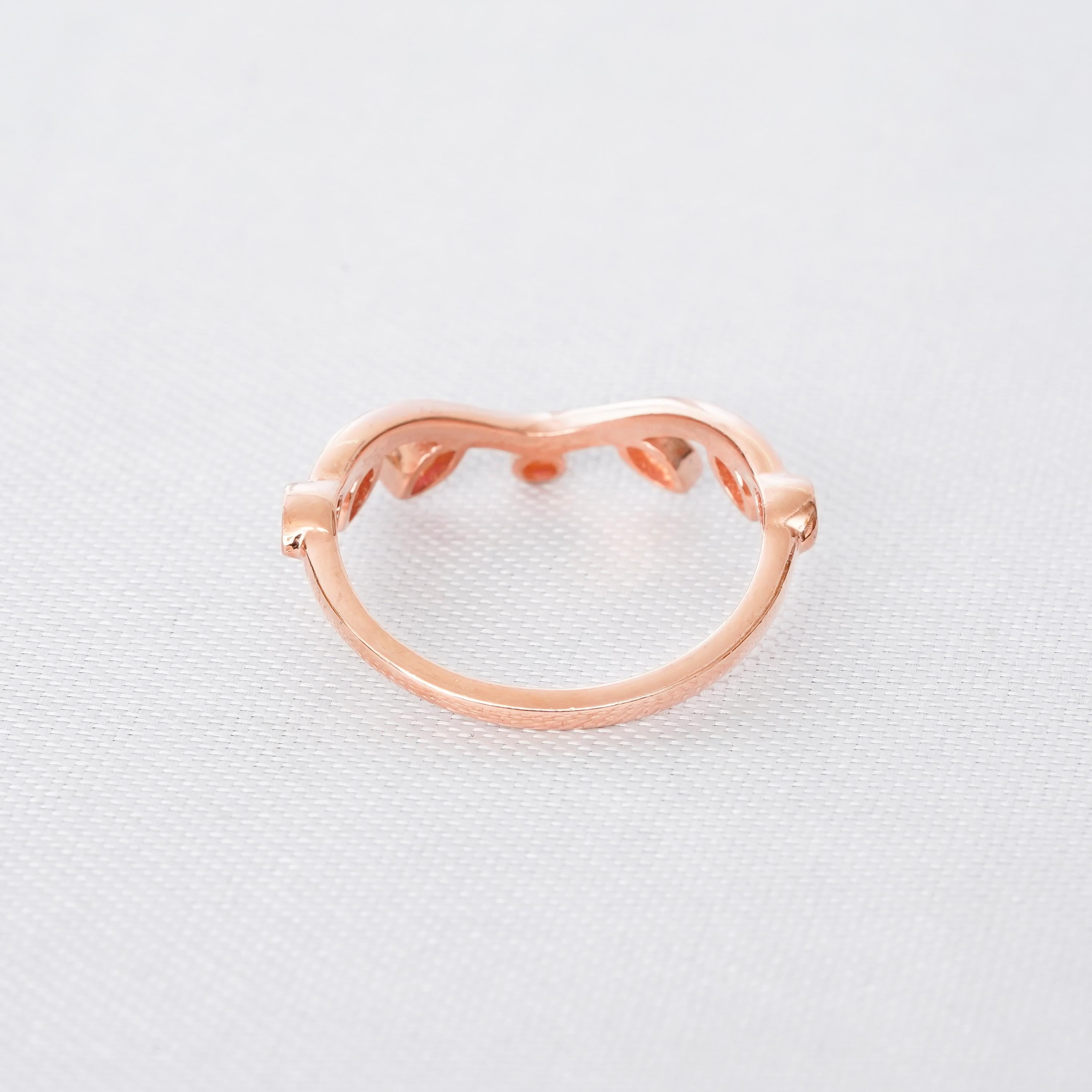 Ruby Leaf Sterling Silver Wedding Band, Dainty Anniversary Ring