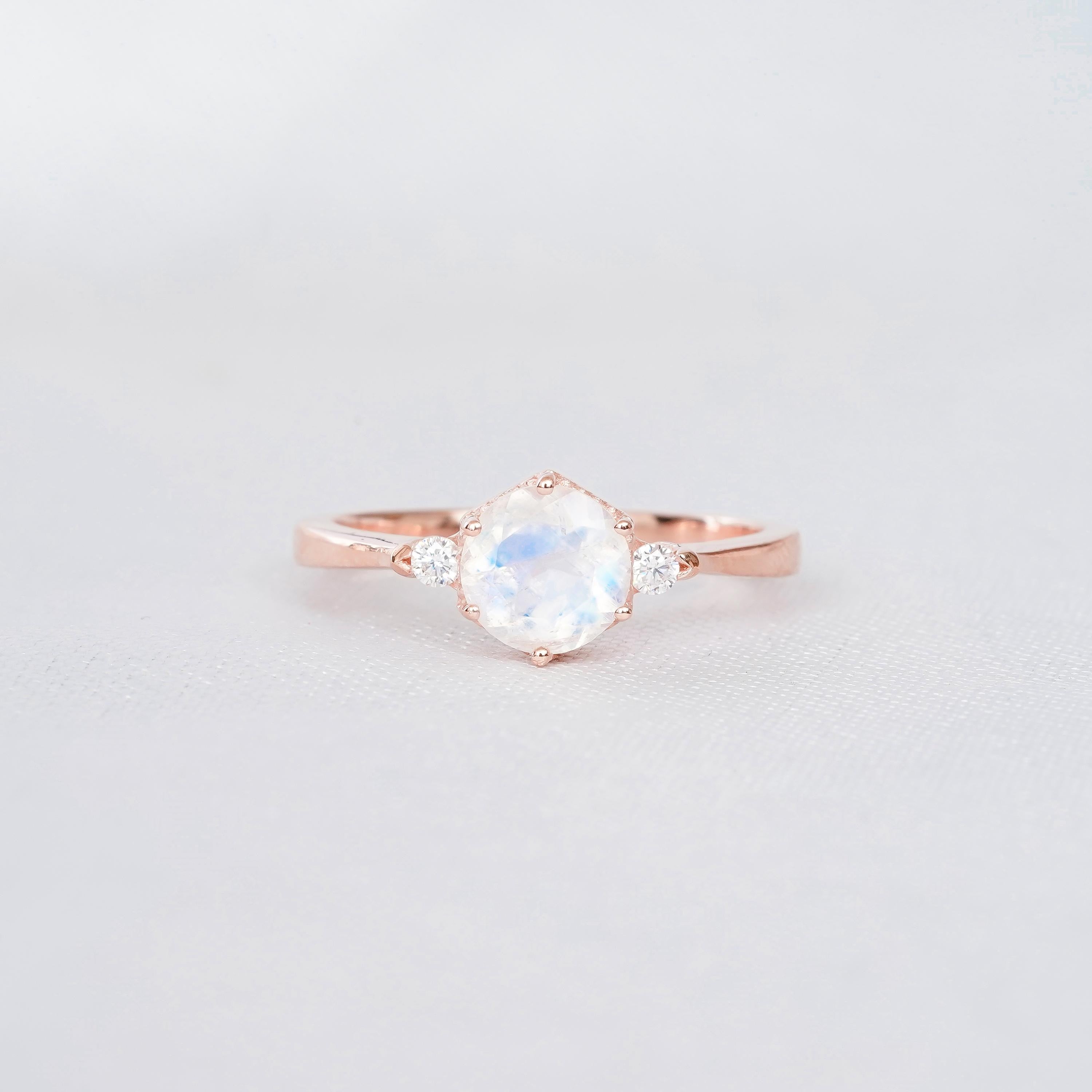 Moonstone Engagement Ring Set, Black Onyx Sterling Silver Crown Wedding Band