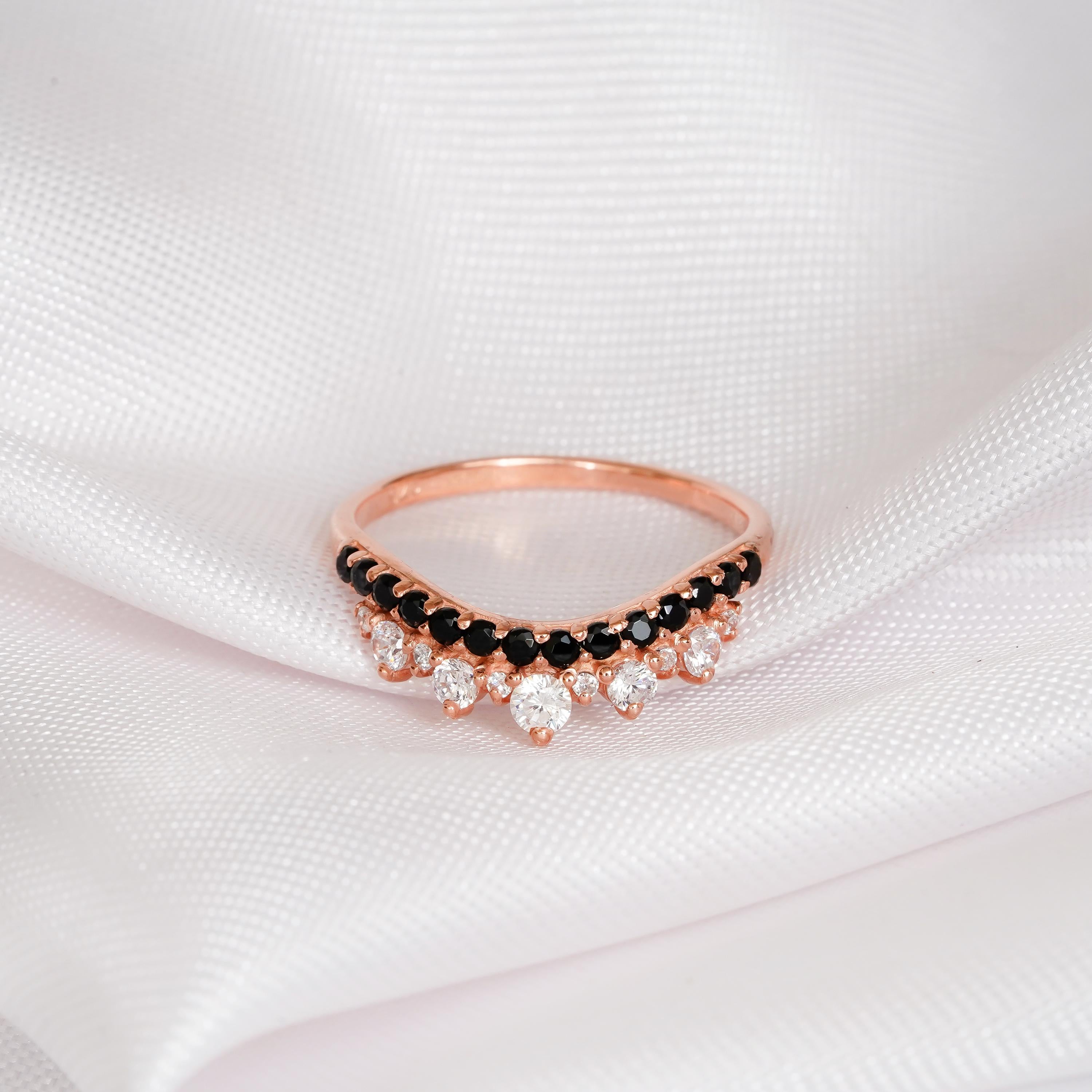 Moonstone Engagement Ring Set, Black Onyx Sterling Silver Crown Wedding Band