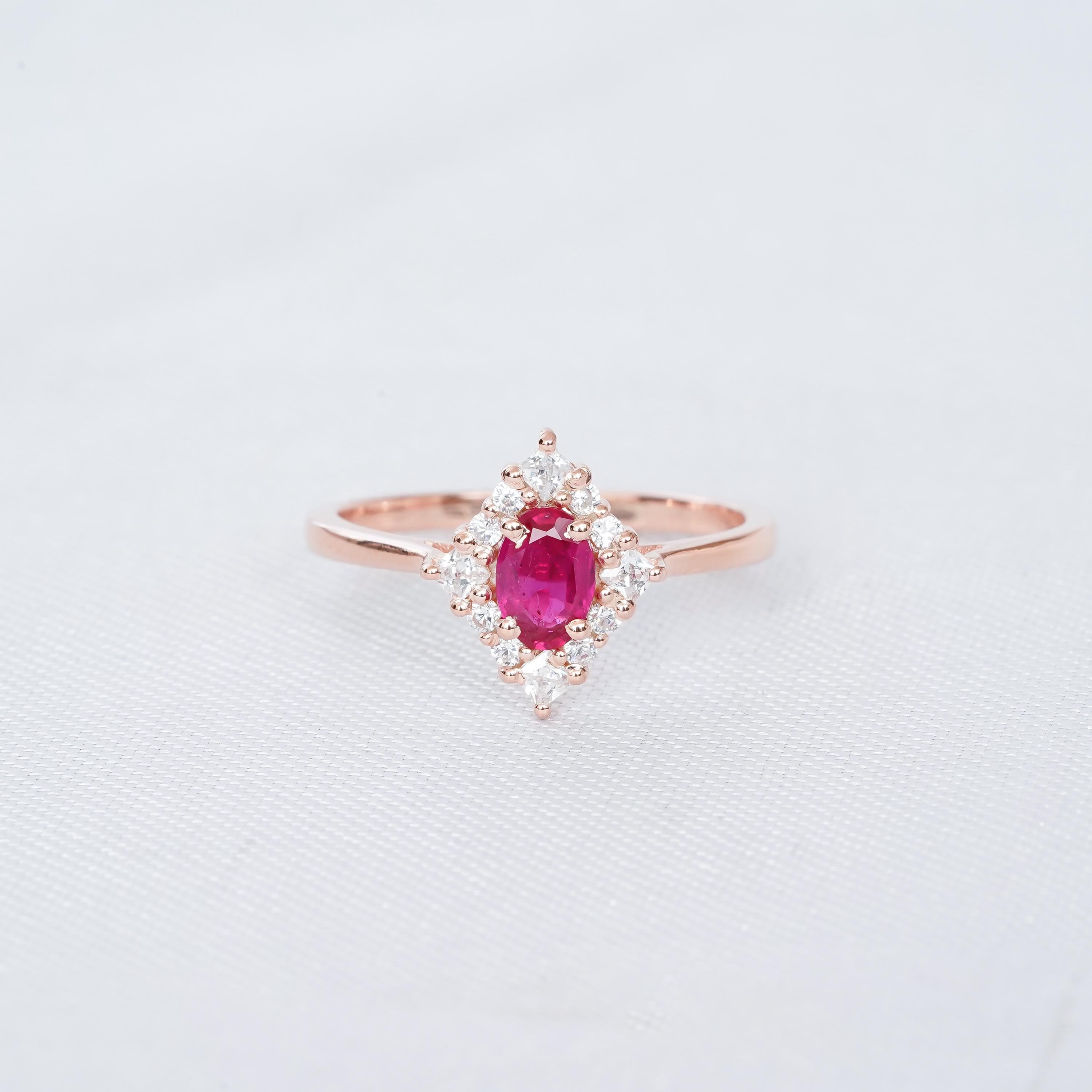 Art Deco Ruby Engagement Ring Set, Moissanite Chevron Band