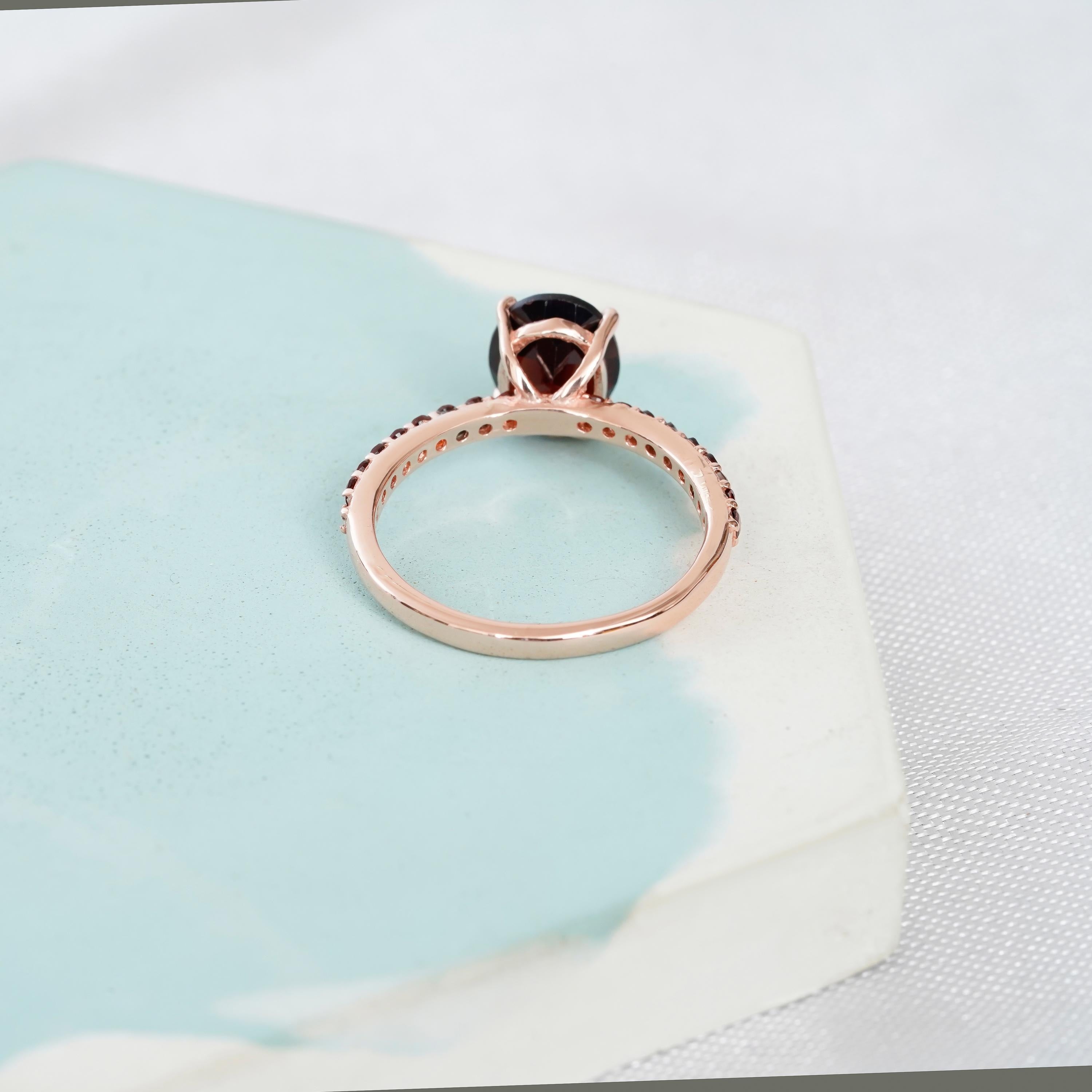Garnet Engagement Ring Set, Sterling Silver Moissanite Chevron Band