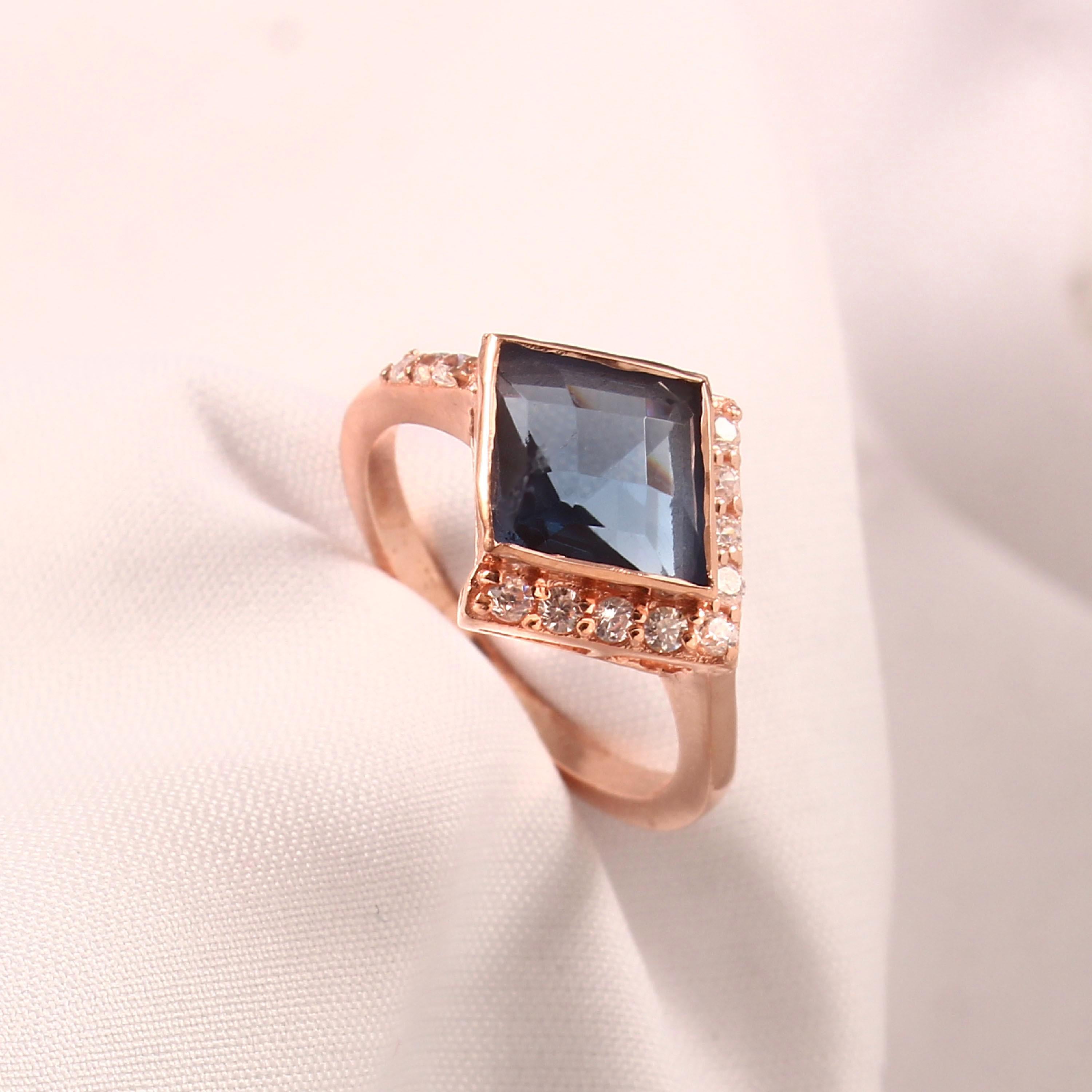 Blue Sapphire Sterling Silver Engagement Ring, Elongated Princess Cut