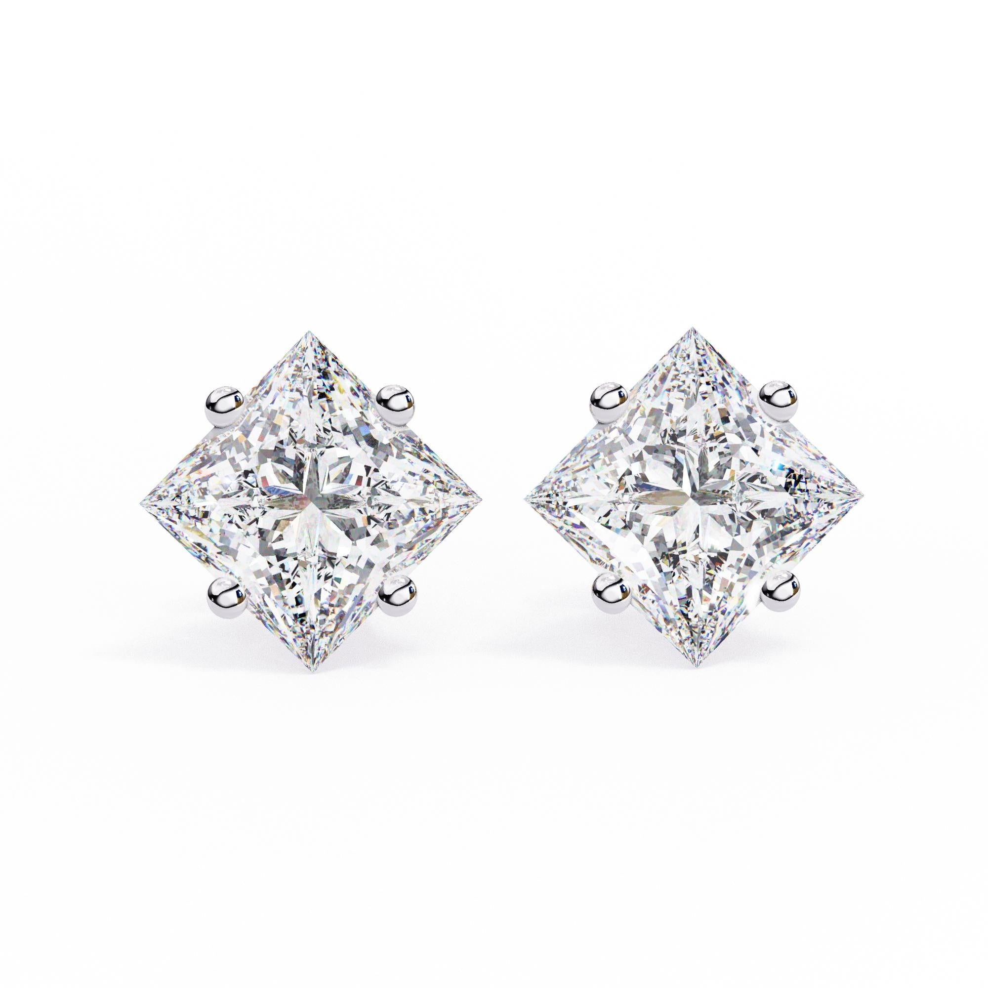 Princess Cut Moissanite Stud Earrings, 925 Sterling Silver
