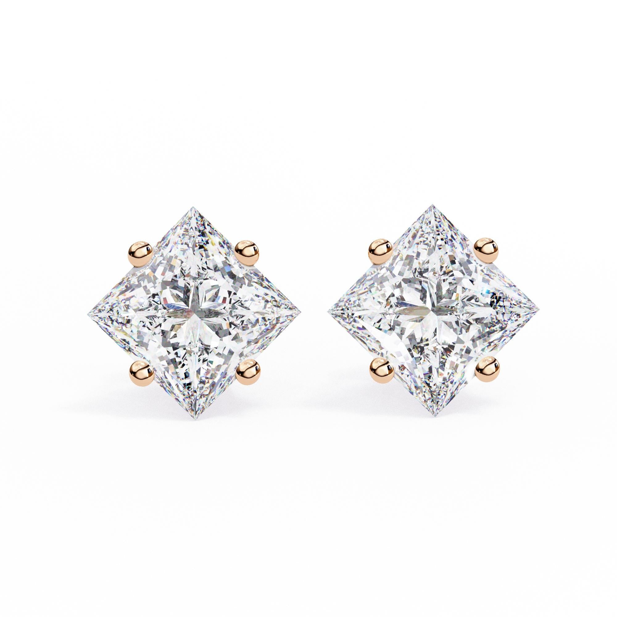Princess Cut Moissanite Stud Earrings, 925 Sterling Silver