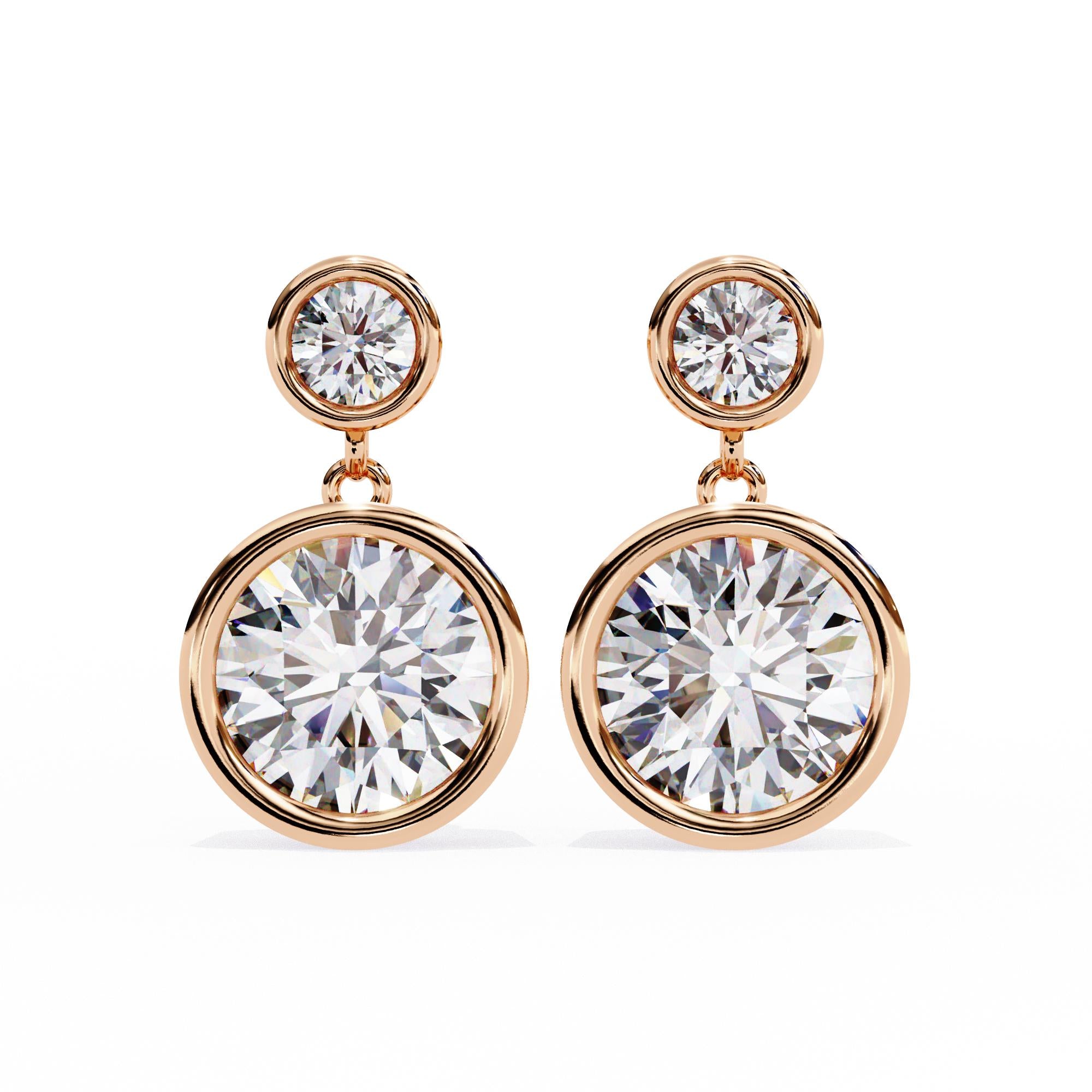 Moissanite Dangle Earrings, 925 Sterling Silver Bezel Set