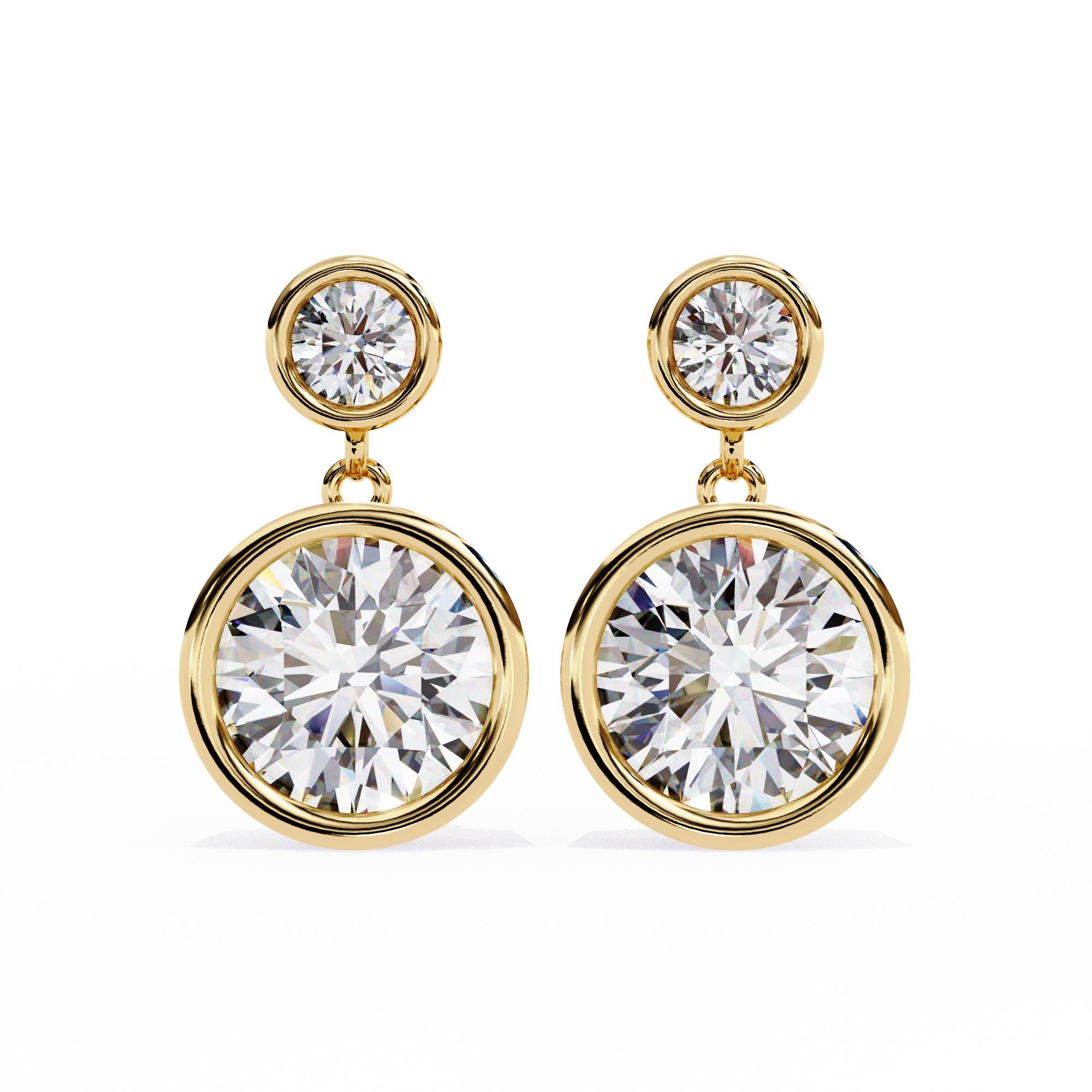Moissanite Dangle Earrings, 925 Sterling Silver Bezel Set