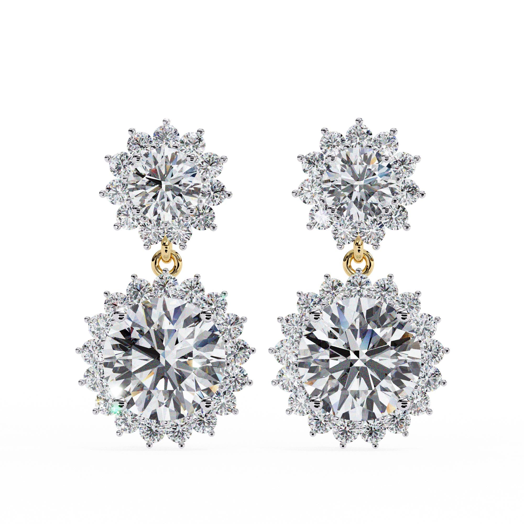 Moissanite Flower Halo Dangle Earrings, 925 Sterling Silver