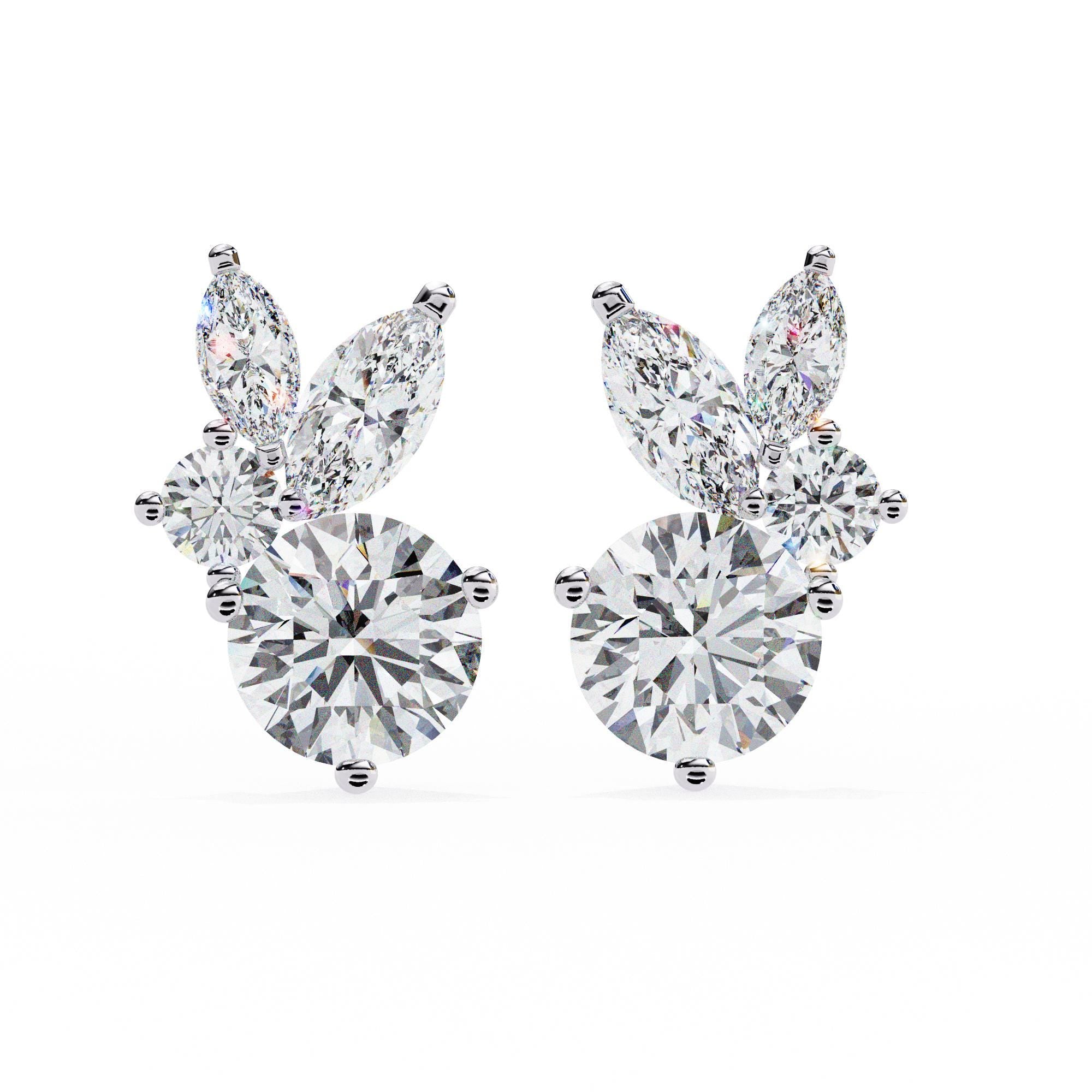 Moissanite Leaf Stud Earrings, Sterling Silver Dainty Anniversary Gift