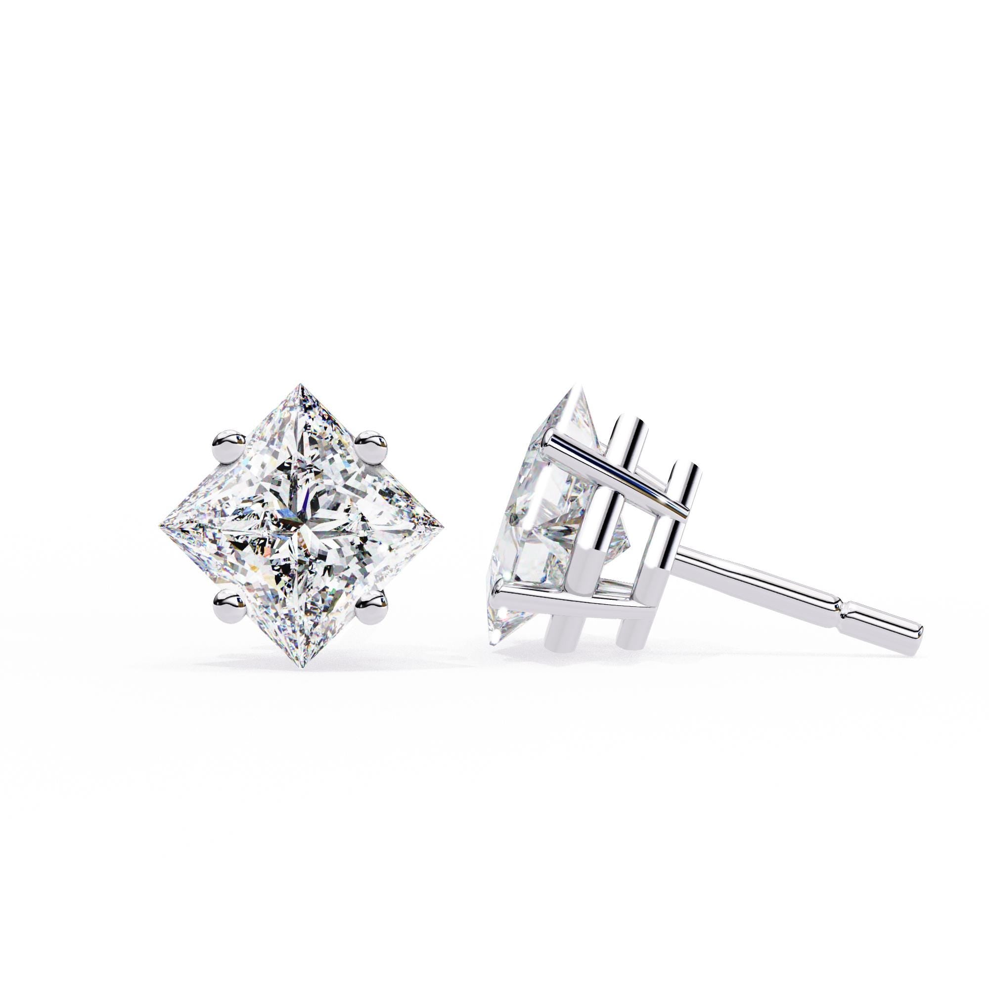 Princess Cut Moissanite Stud Earrings, 925 Sterling Silver