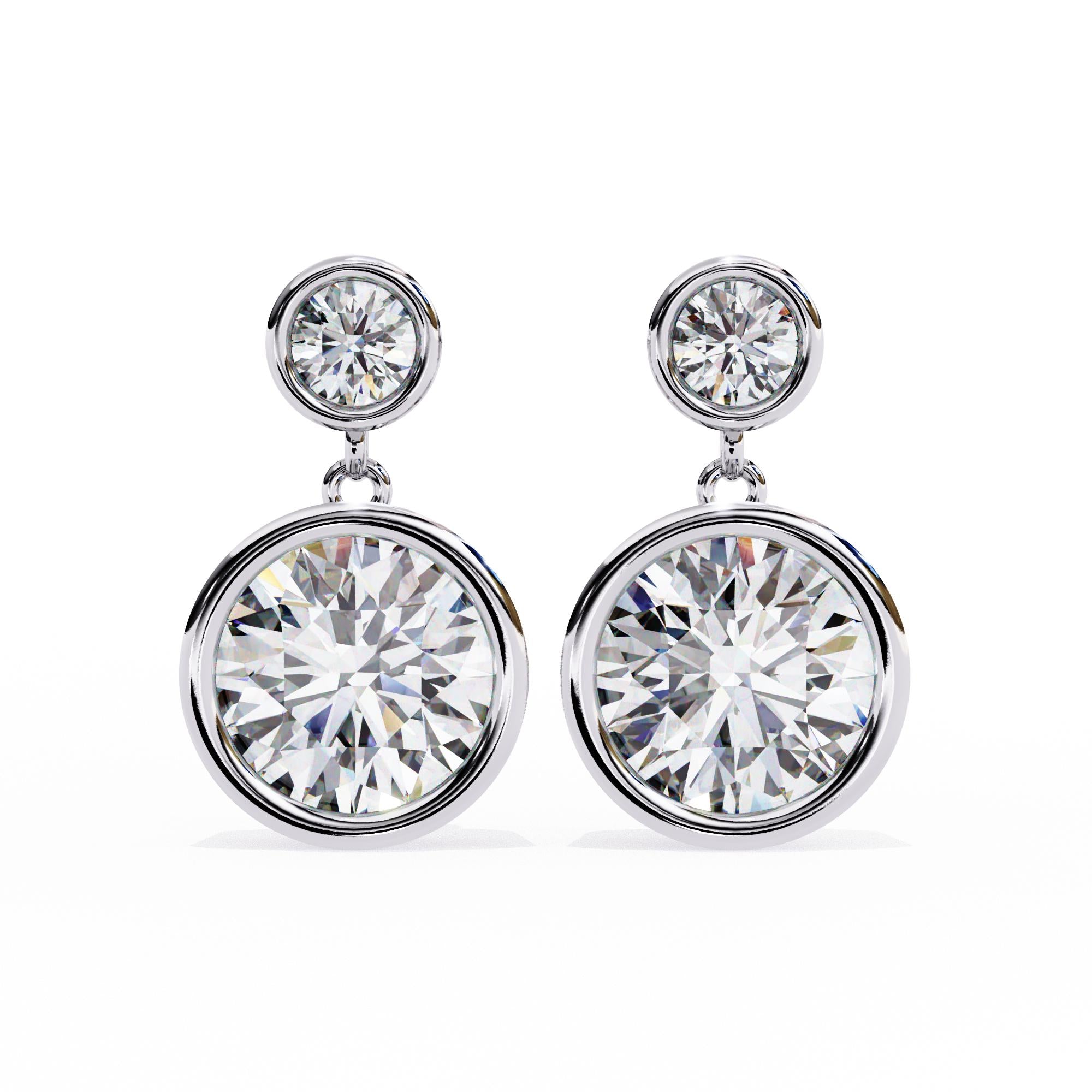 Moissanite Dangle Earrings, 925 Sterling Silver Bezel Set