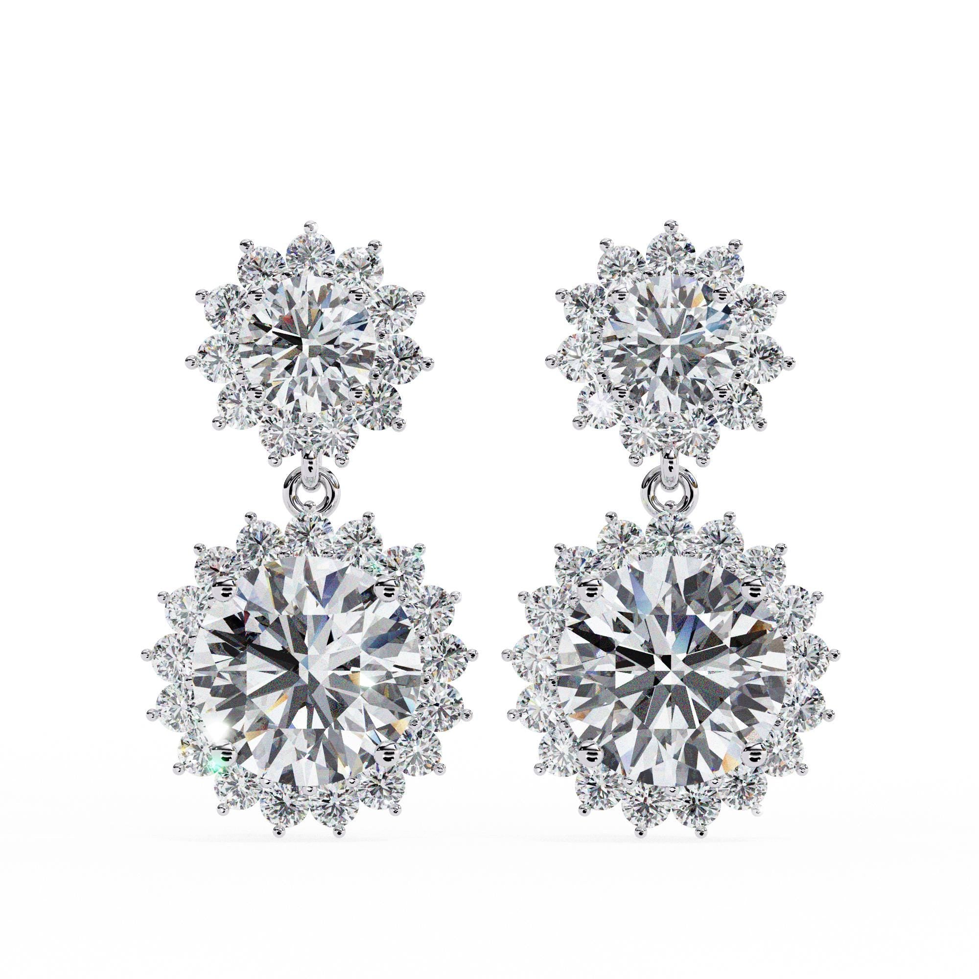 Moissanite Flower Halo Dangle Earrings, 925 Sterling Silver