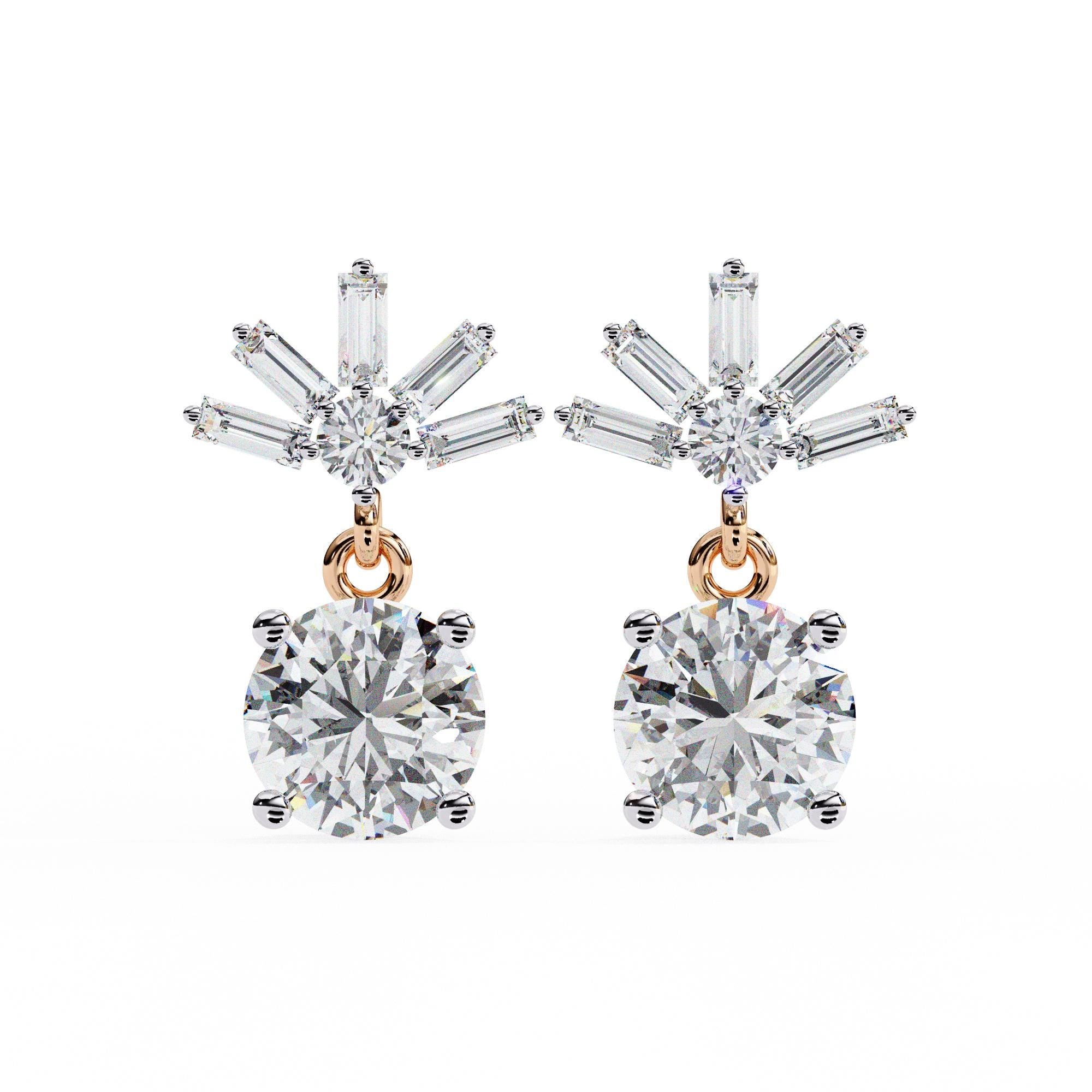 Moissanite Dangle Earrings, 925 Sterling Silver Baguette Danglers