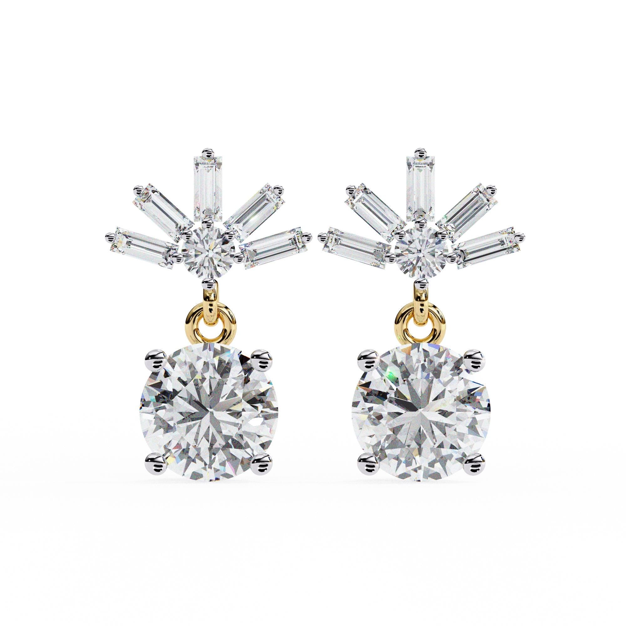 Moissanite Dangle Earrings, 925 Sterling Silver Baguette Danglers