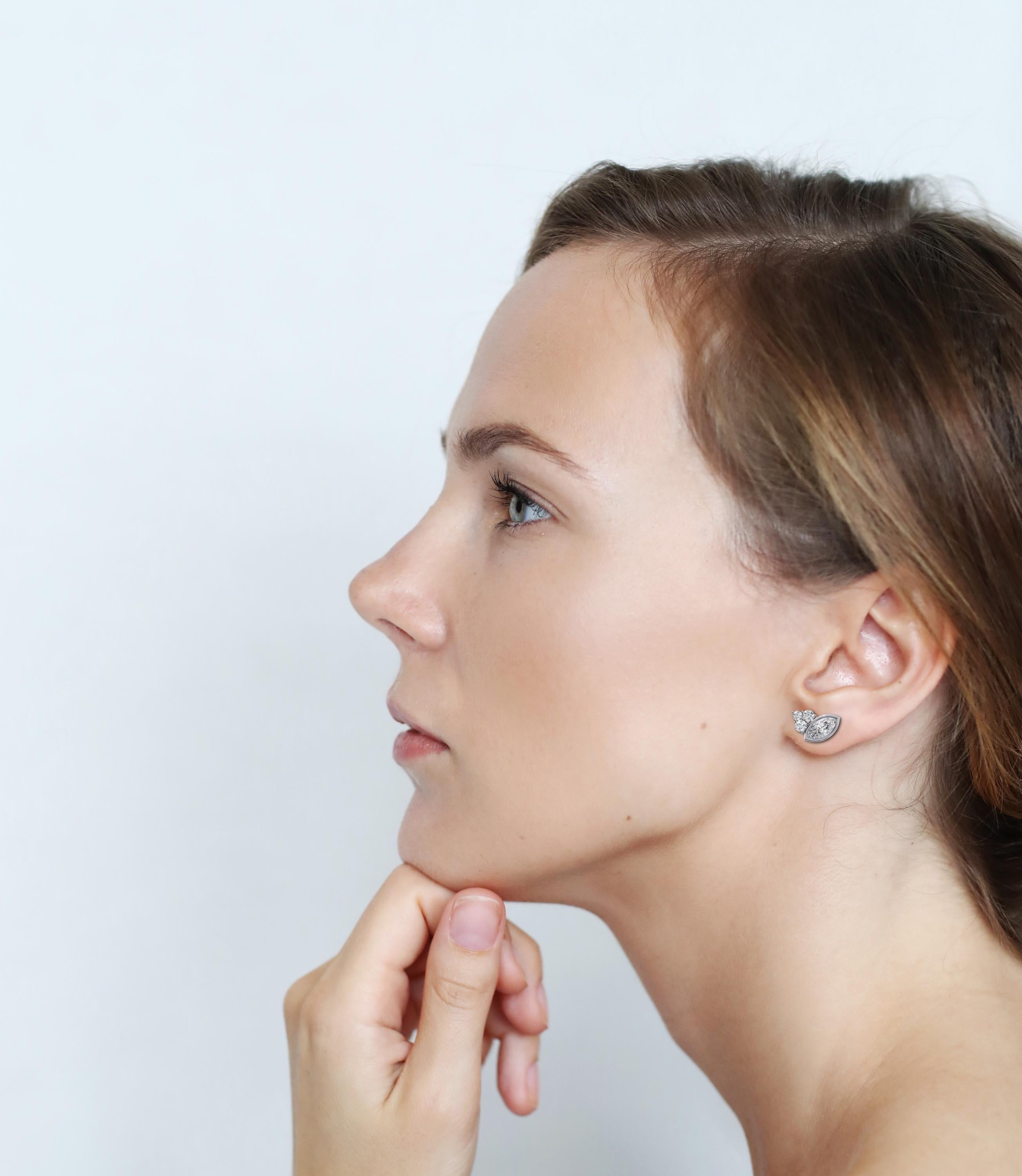 Marquise Moissanite Stud Earrings, Bezel Set Sterling Silver