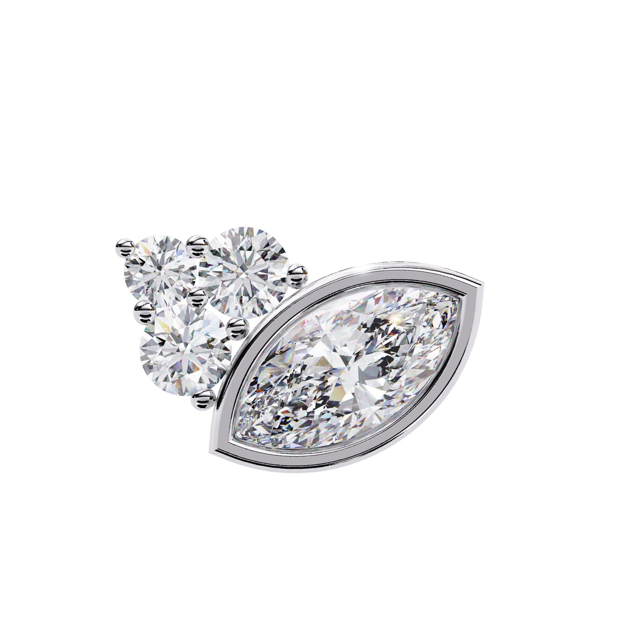 Marquise Moissanite Stud Earrings, Bezel Set Sterling Silver