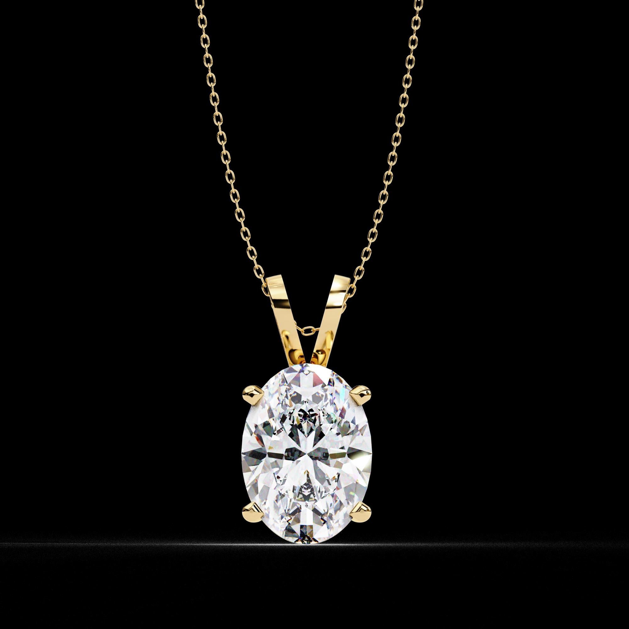 Oval Moissanite Pendant Necklace, Sterling Silver Solitaire, Dainty Minimalist Chain