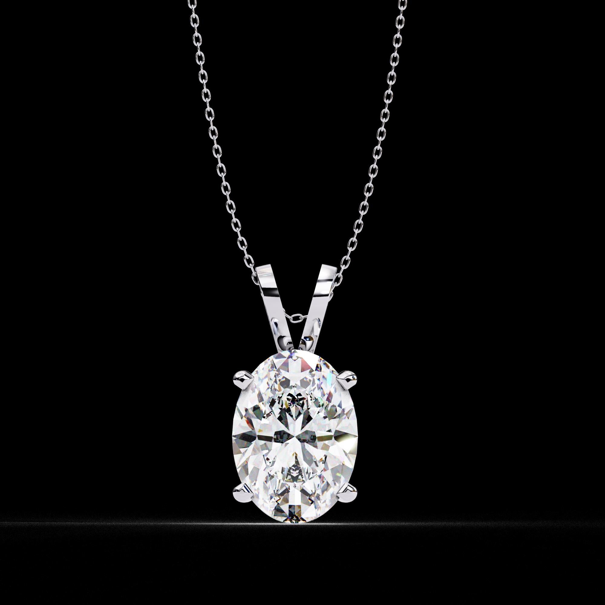 Oval Moissanite Pendant Necklace, Sterling Silver Solitaire, Dainty Minimalist Chain