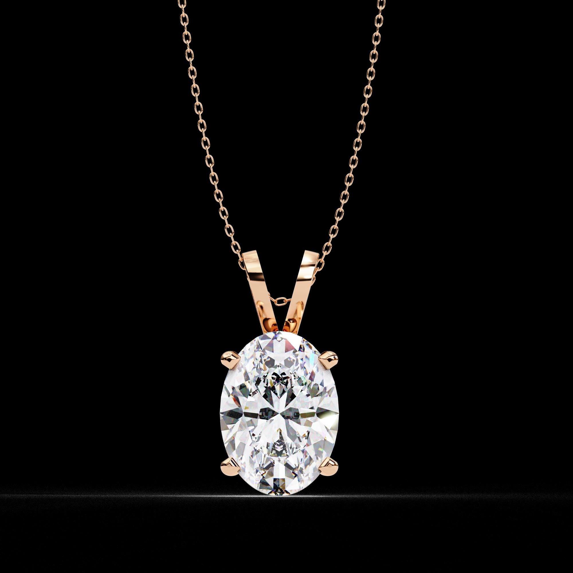 Oval Moissanite Pendant Necklace, Sterling Silver Solitaire, Dainty Minimalist Chain