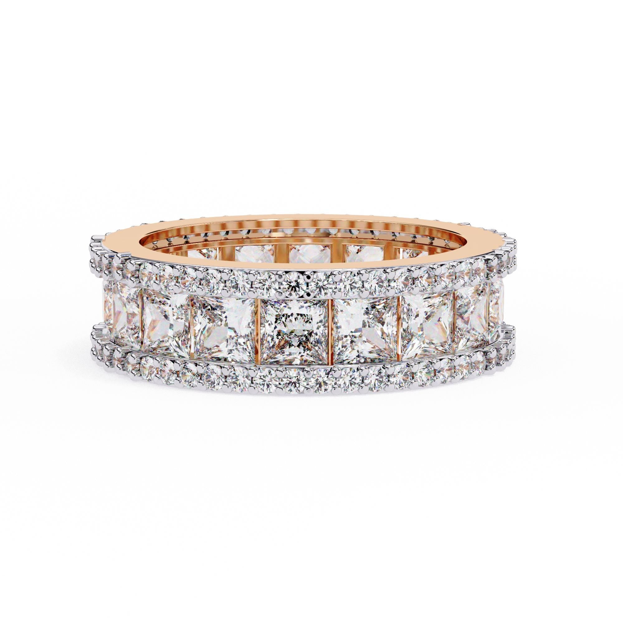 Moissanite Full Eternity Band, Princess & Round Cut, 925 Silver