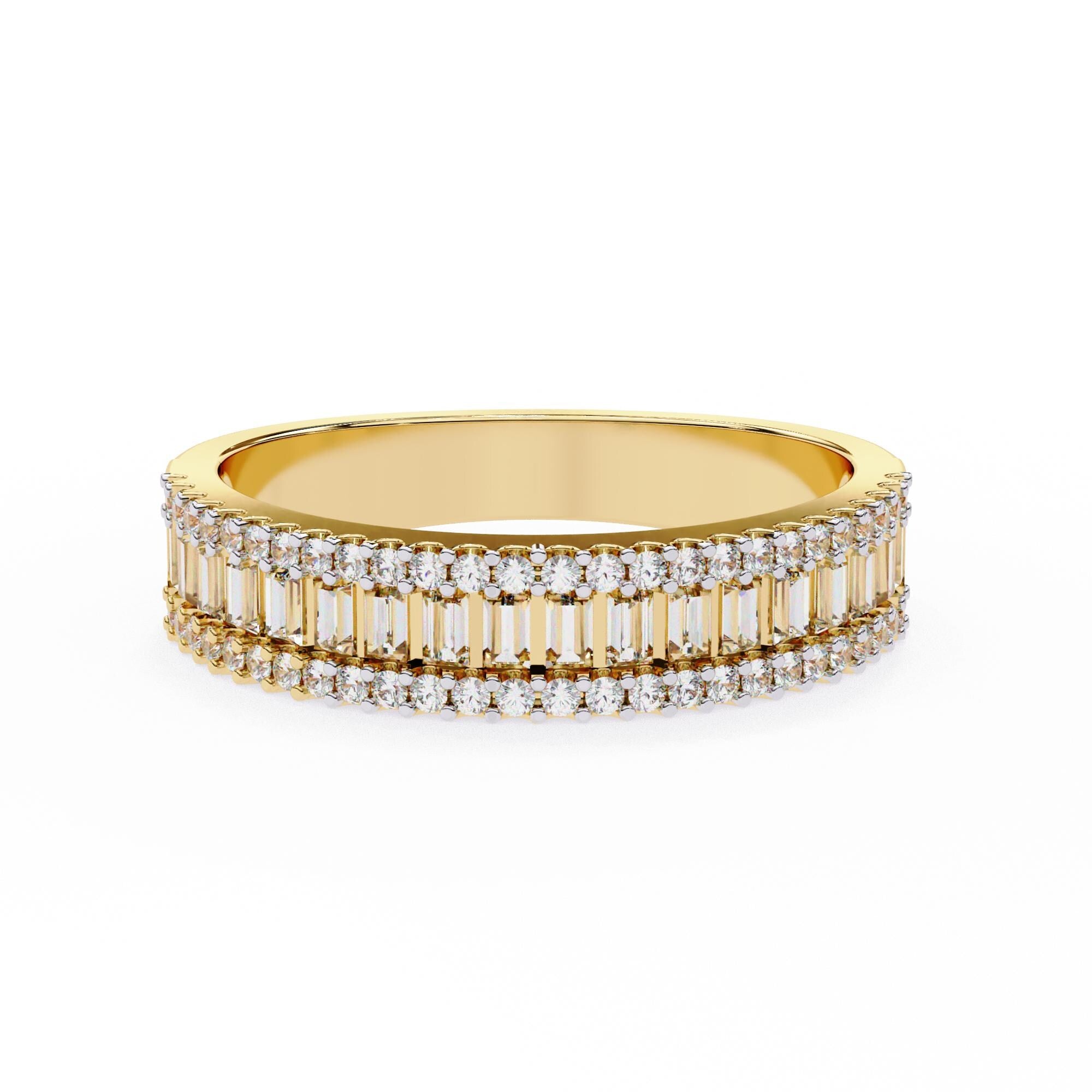 Baguette Moissanite Half Eternity Band, Sterling Silver Wedding Ring