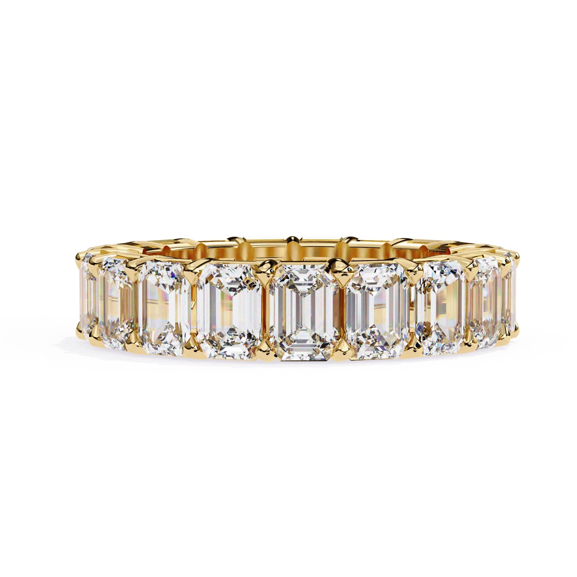 Emerald Cut Moissanite Full Eternity Band, 925 Sterling Silver Wedding Ring