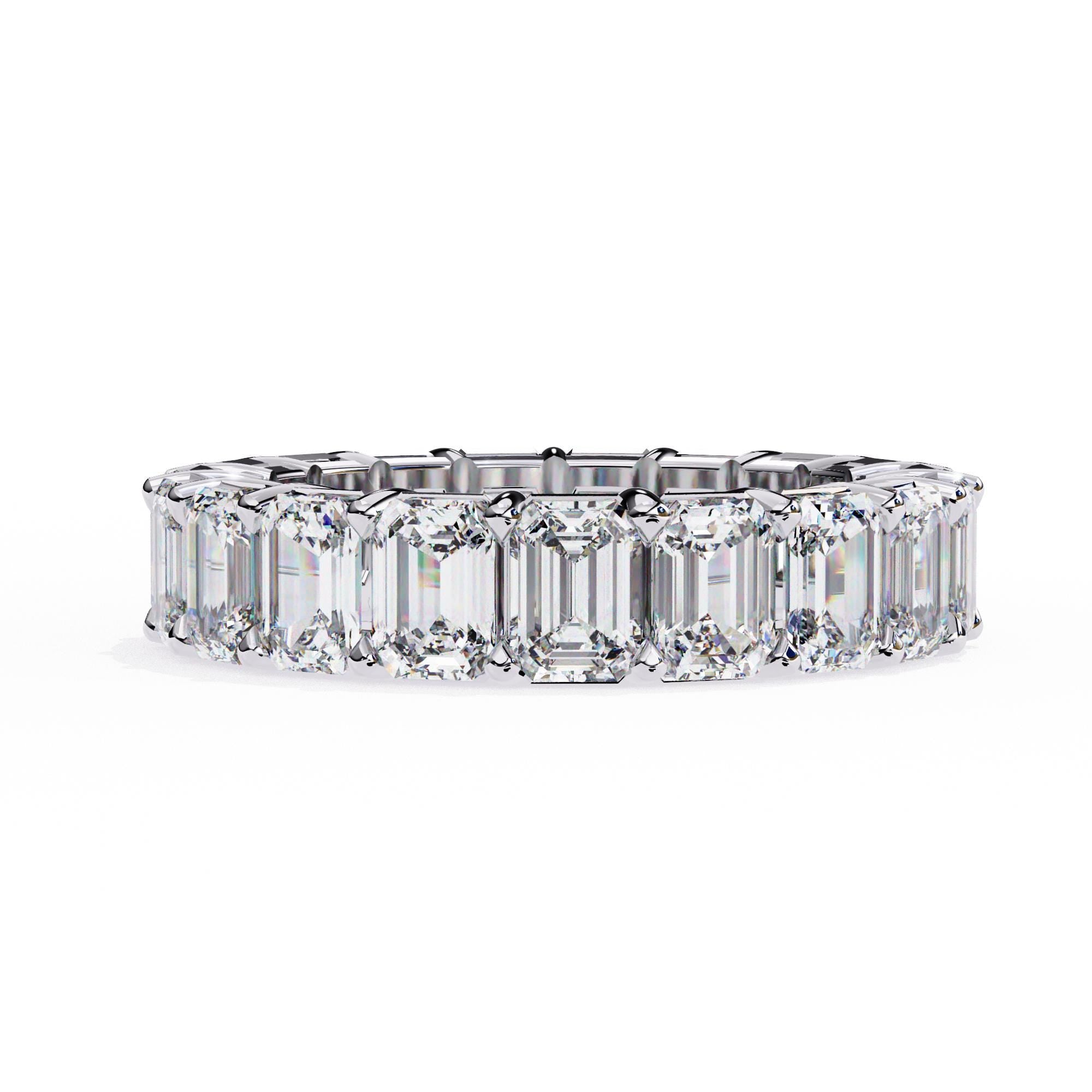 Emerald Cut Moissanite Full Eternity Band, 925 Sterling Silver Wedding Ring