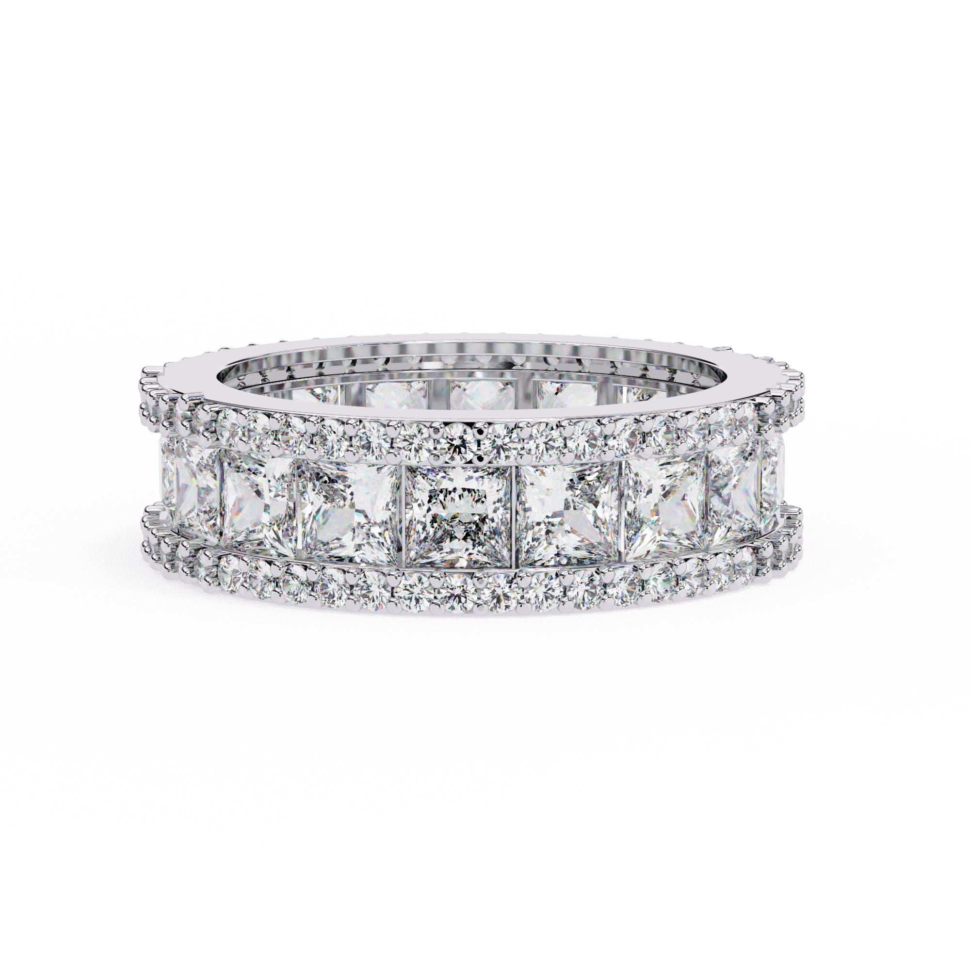 Moissanite Full Eternity Band, Princess & Round Cut, 925 Silver
