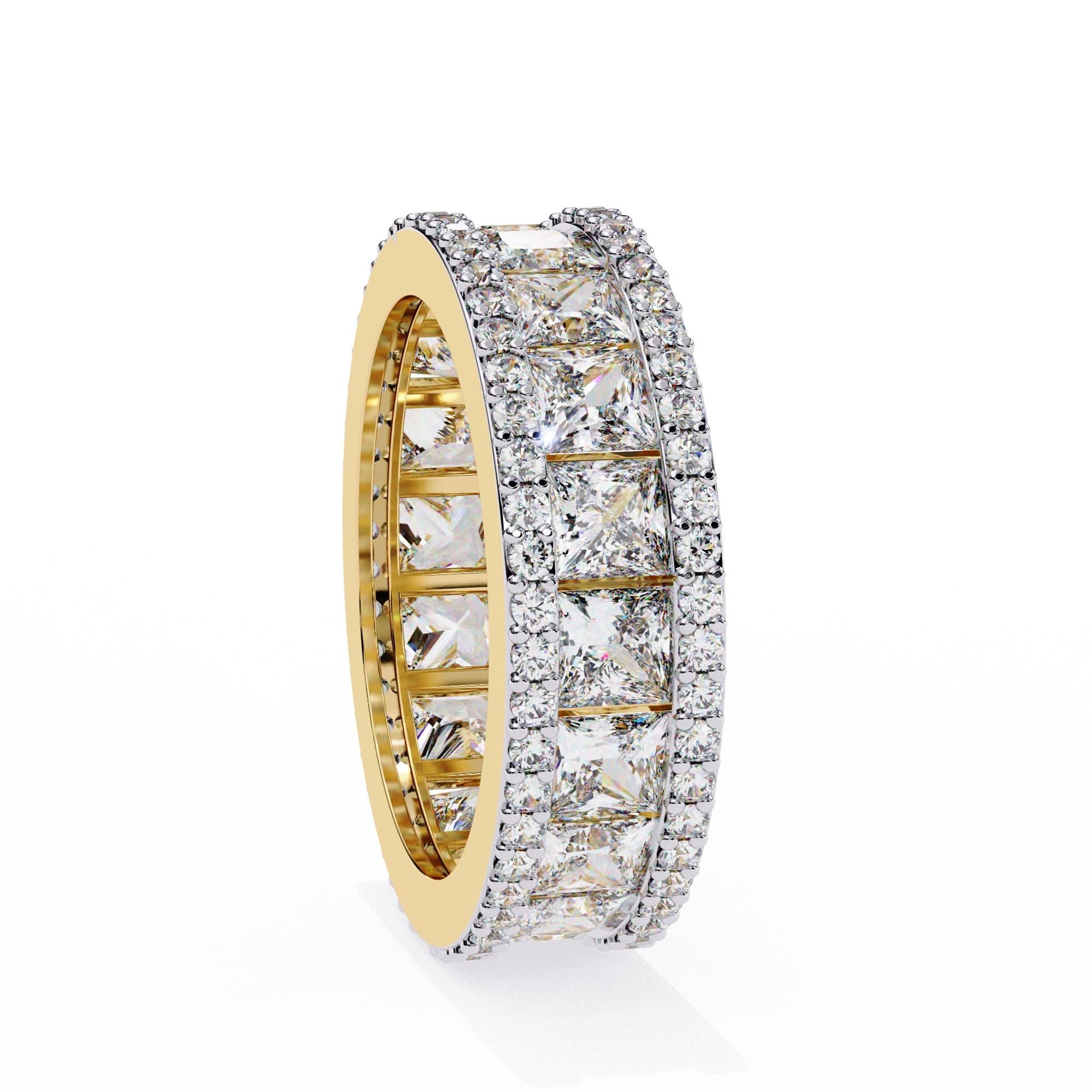 Moissanite Full Eternity Band, Princess & Round Cut, 925 Silver