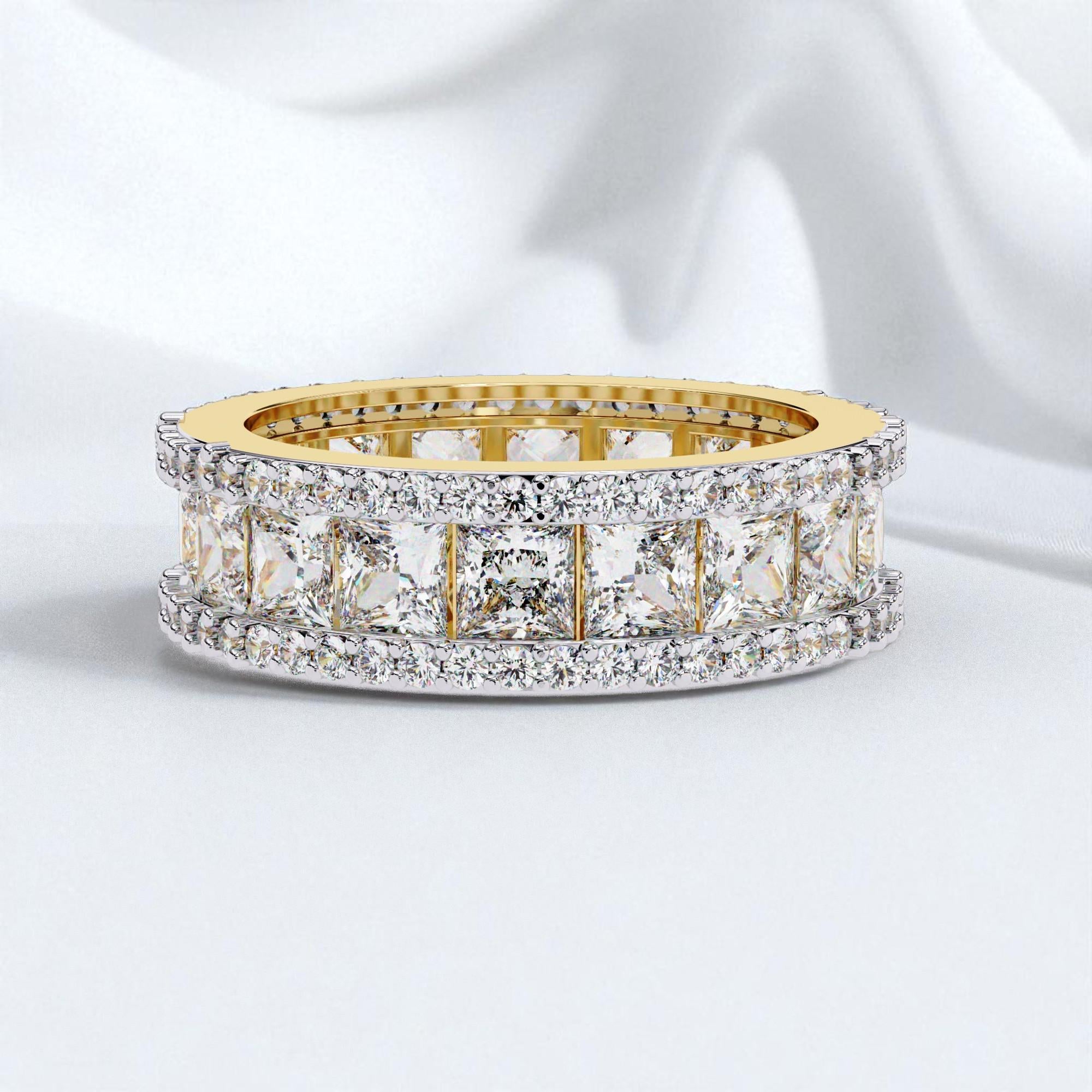Moissanite Full Eternity Band, Princess & Round Cut, 925 Silver