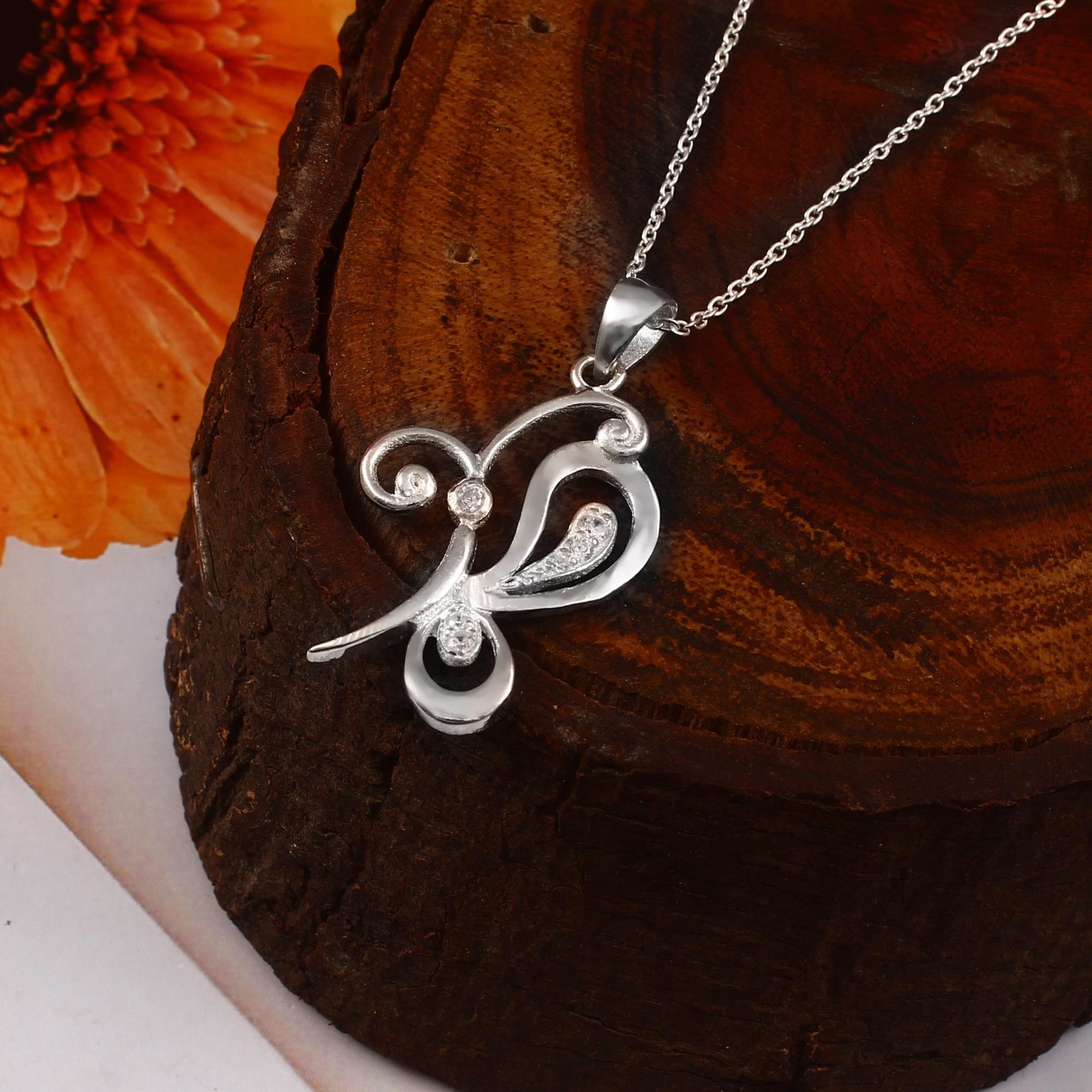 Sterling Silver Butterfly Pendant Necklace, Pave CZ, 18 Inch