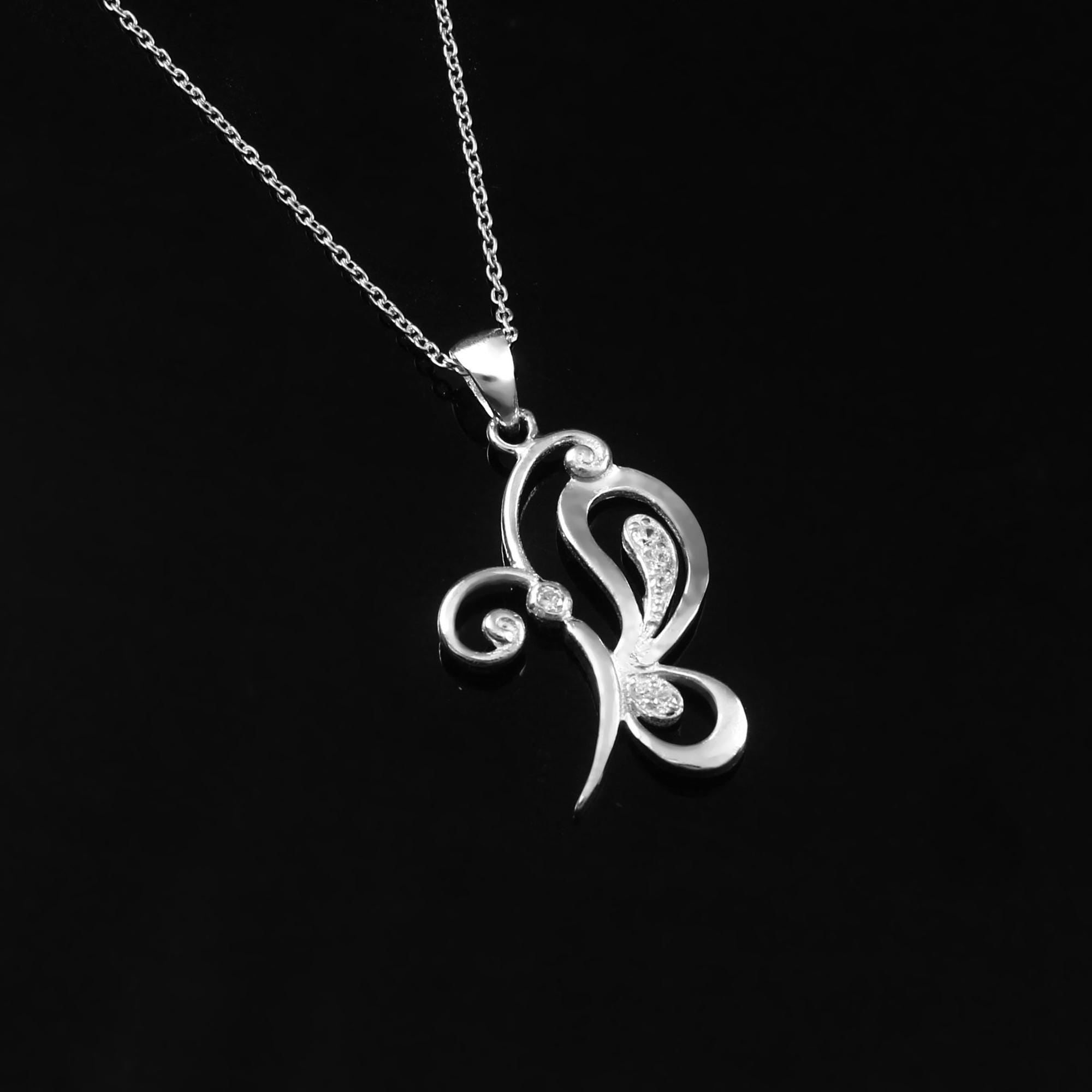 Sterling Silver Butterfly Pendant Necklace, Pave CZ, 18 Inch