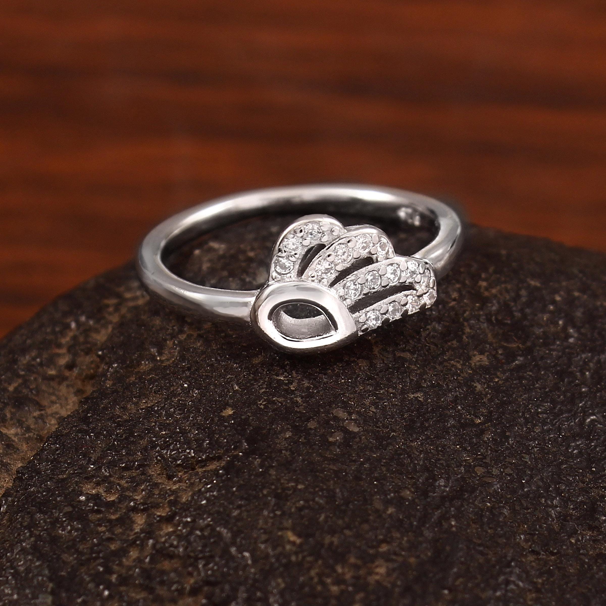 Sterling Silver Angel Wing Ring, Cubic Zirconia Feather Jewelry