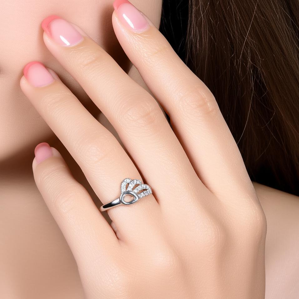 Sterling Silver Angel Wing Ring, Cubic Zirconia Feather Jewelry