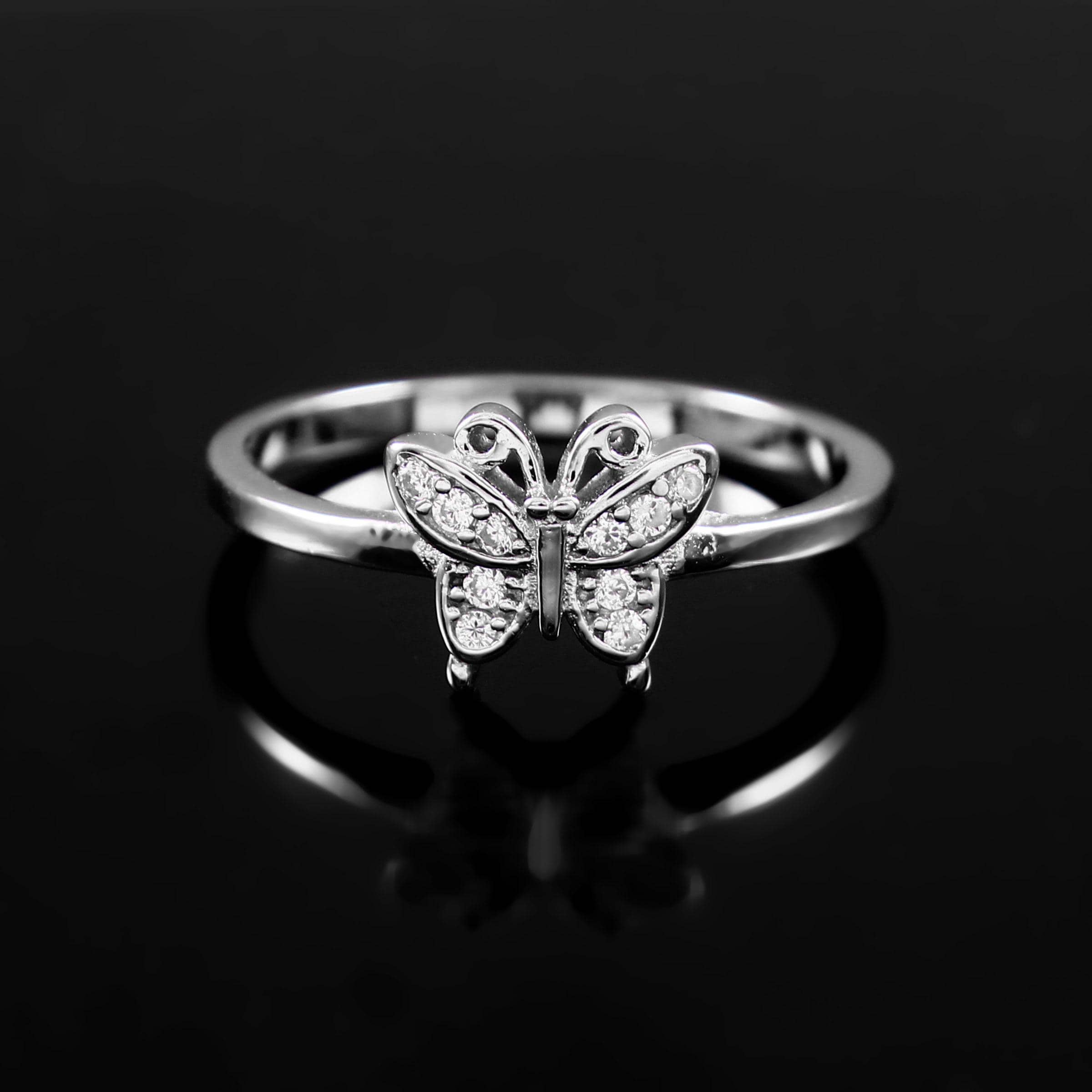 Sterling Silver Butterfly Ring, Cubic Zirconia, Promise Ring
