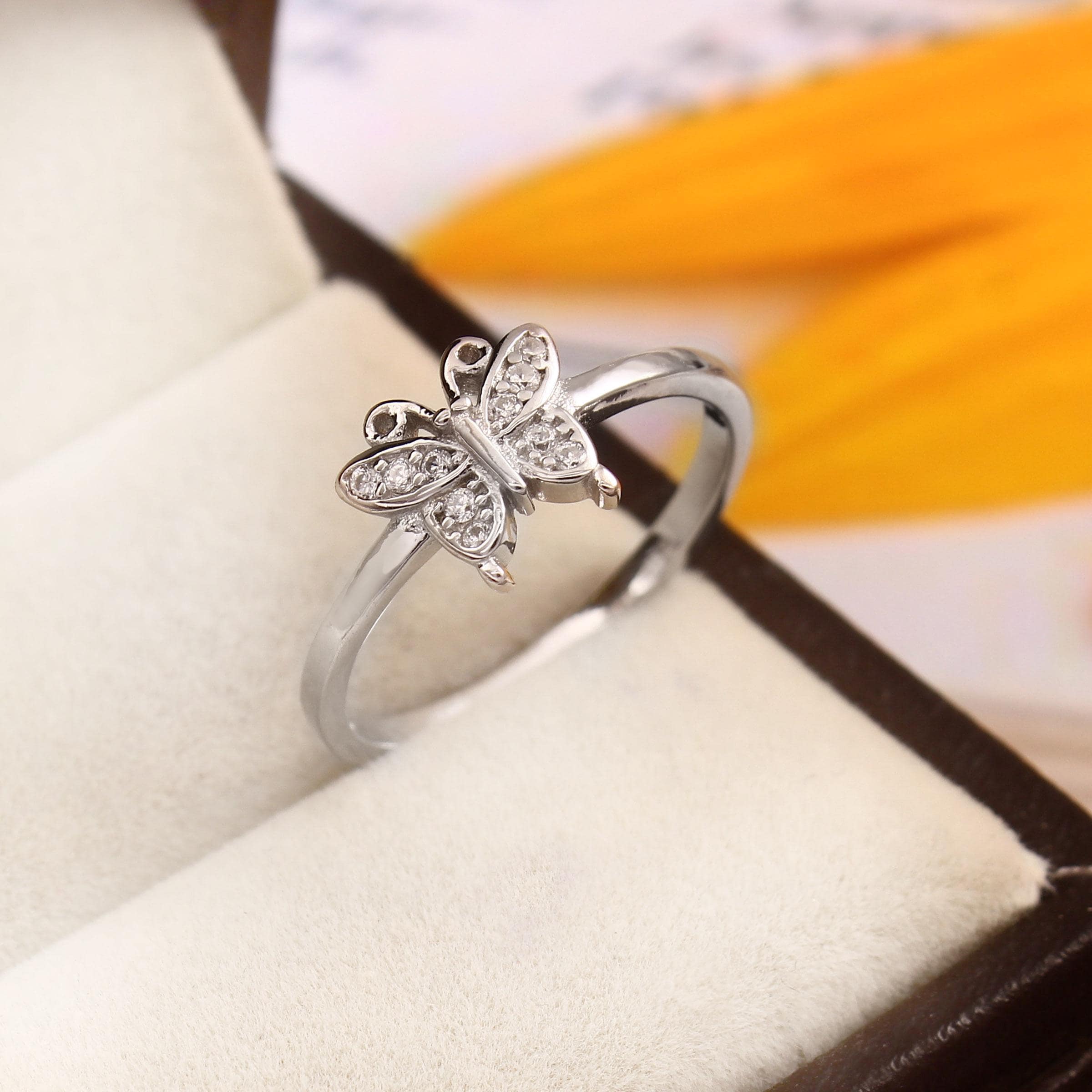 Sterling Silver Butterfly Ring, Cubic Zirconia, Promise Ring