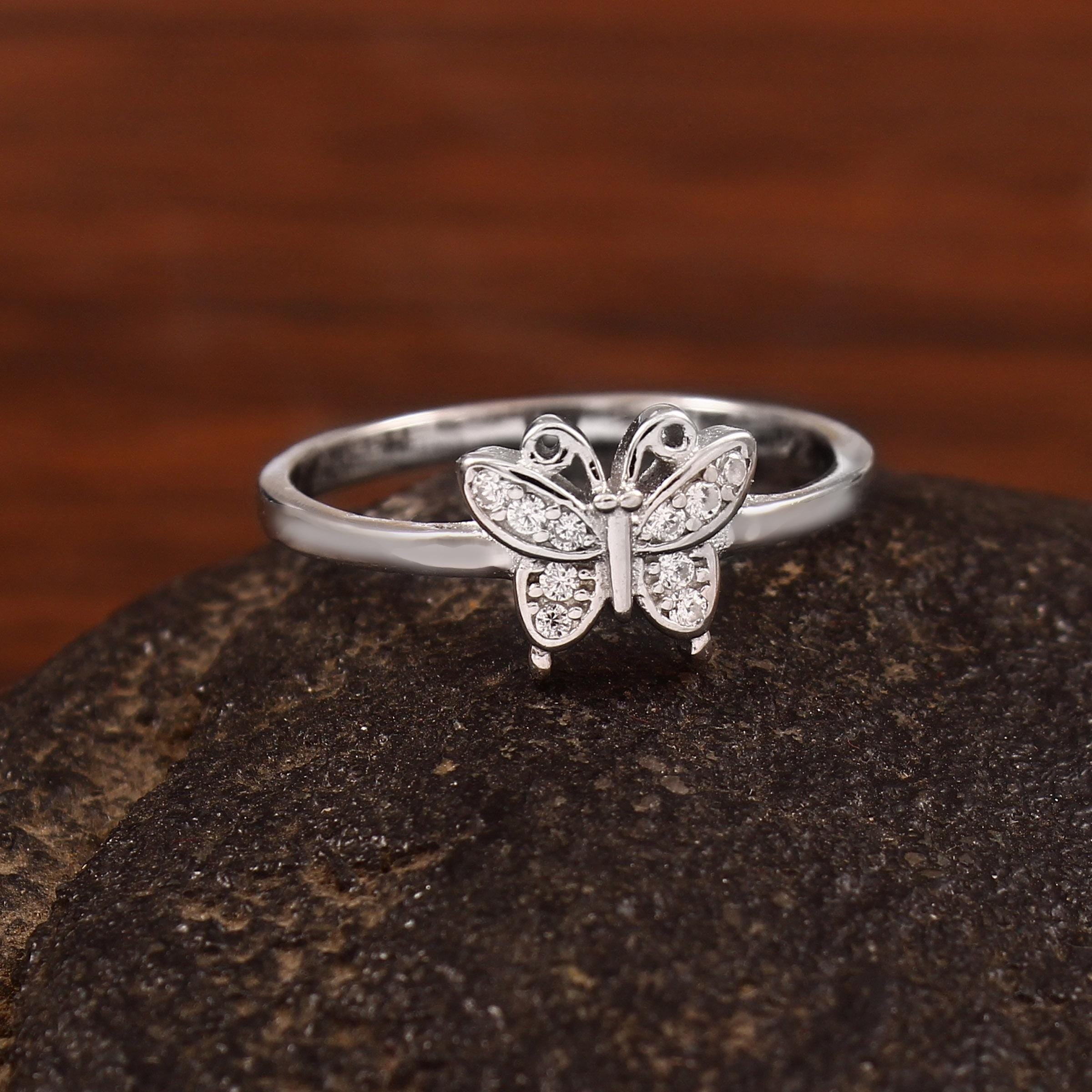 Sterling Silver Butterfly Ring, Cubic Zirconia, Promise Ring