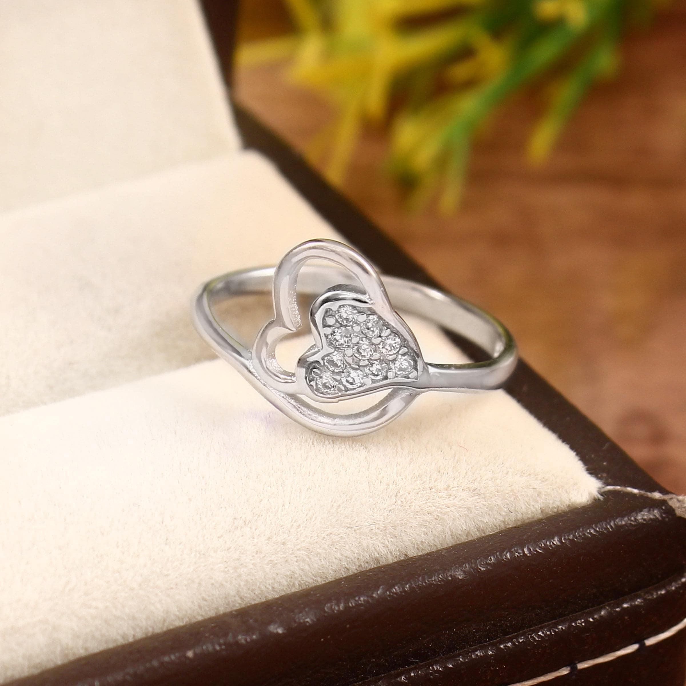 Pave Cubic Zirconia Dual Heart Sterling Silver Ring