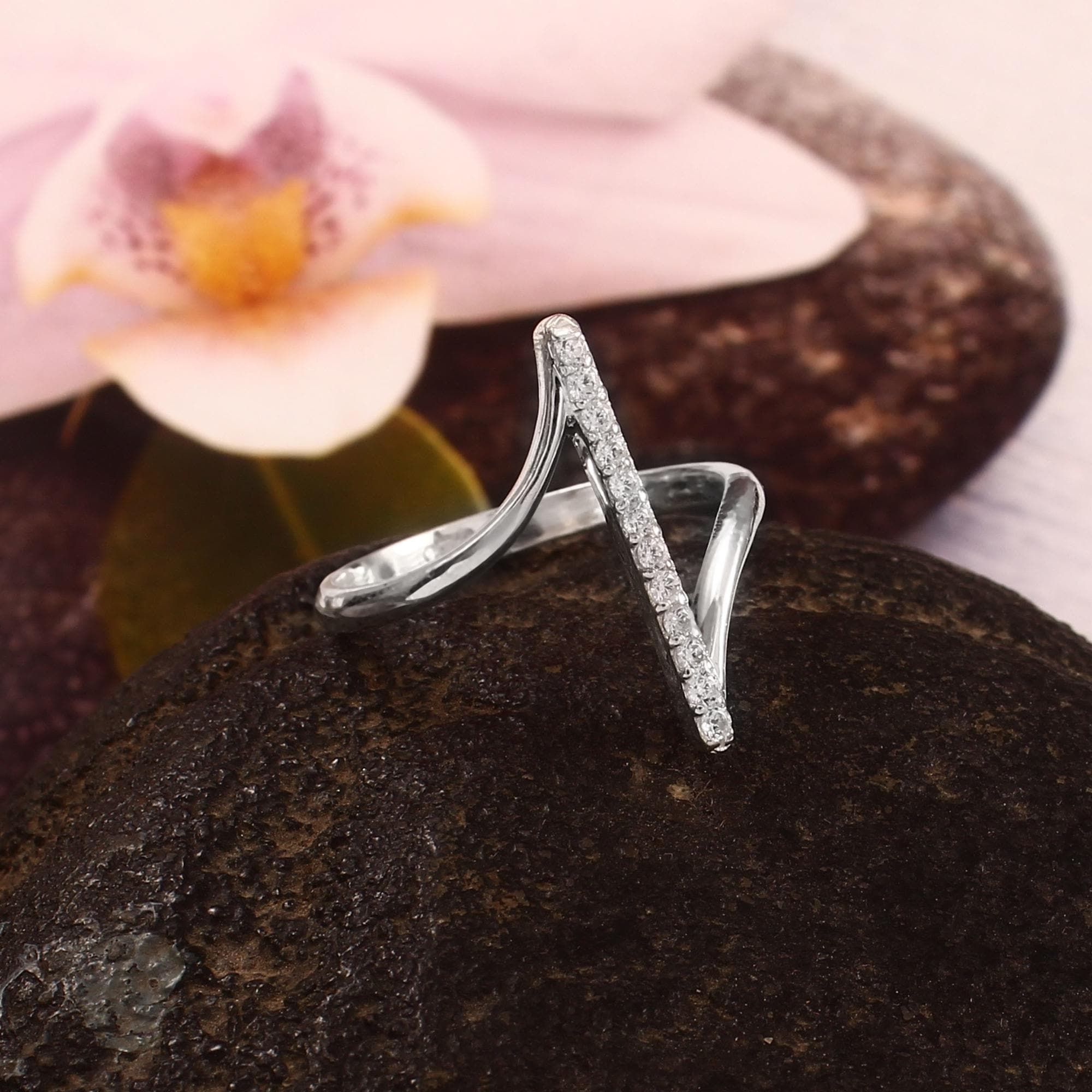 Sterling Silver Vertical Bar Ring | Cubic Zirconia Geometric Ring