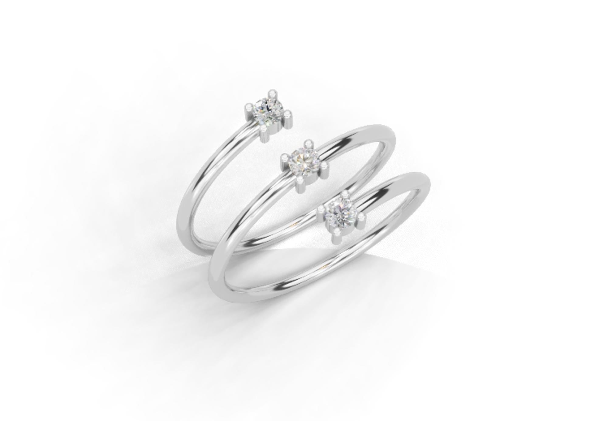 Sterling Silver Spiral Ring | Three Stone Cubic Zirconia Bypass