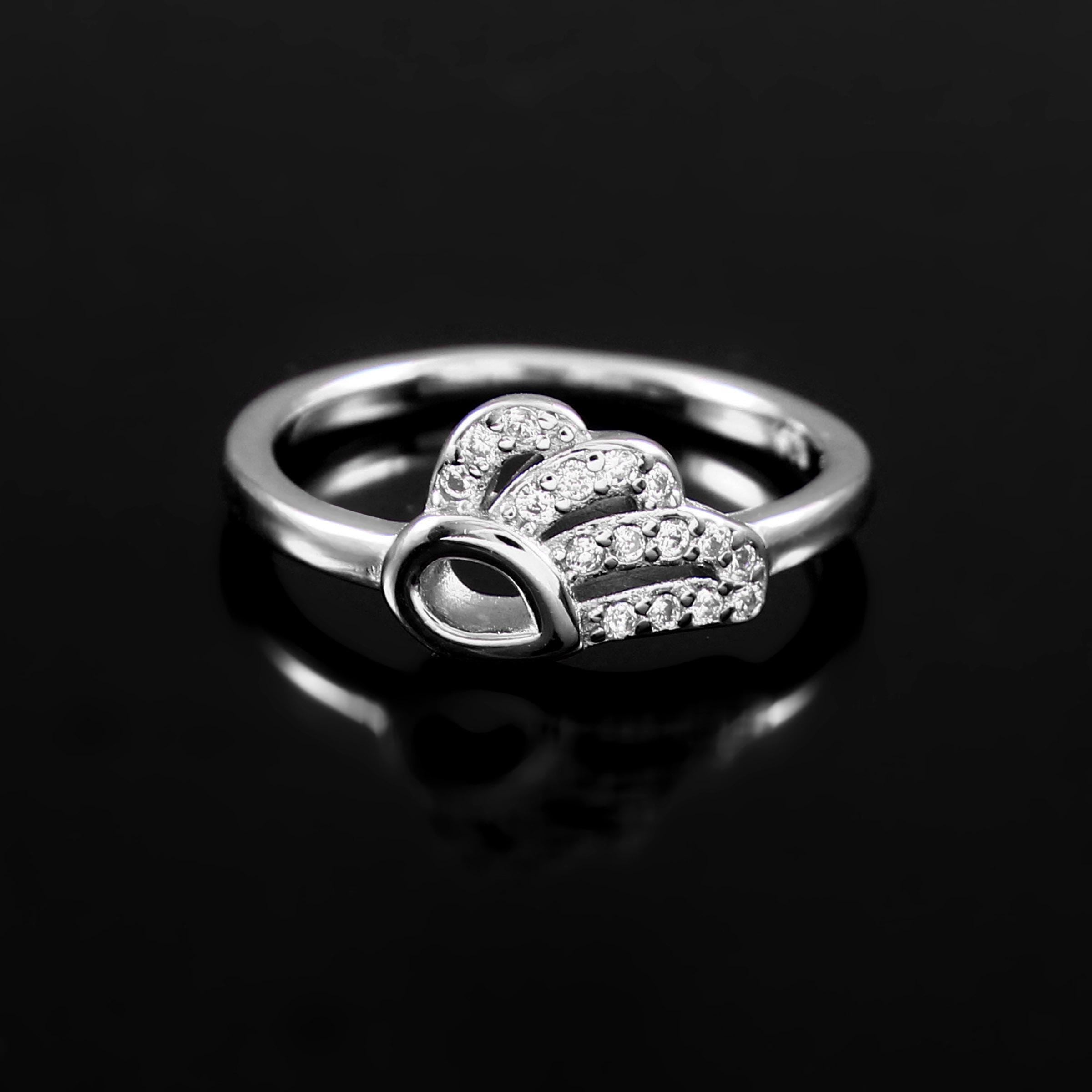 Sterling Silver Angel Wing Ring, Cubic Zirconia Feather Jewelry