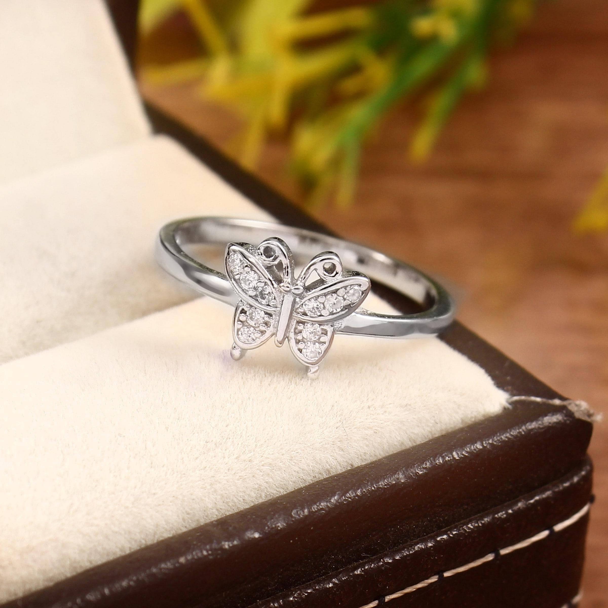 Sterling Silver Butterfly Ring, Cubic Zirconia, Promise Ring