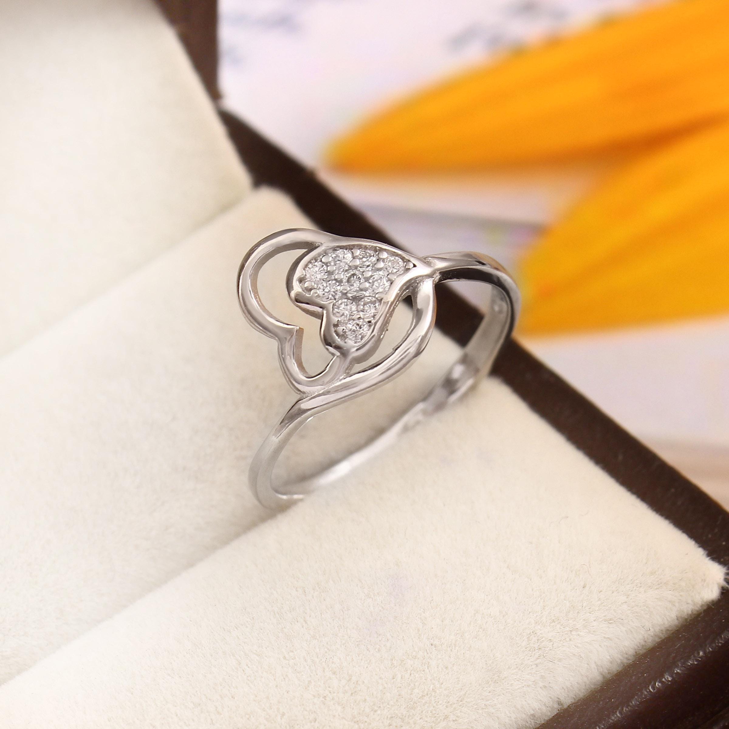 Pave Cubic Zirconia Dual Heart Sterling Silver Ring
