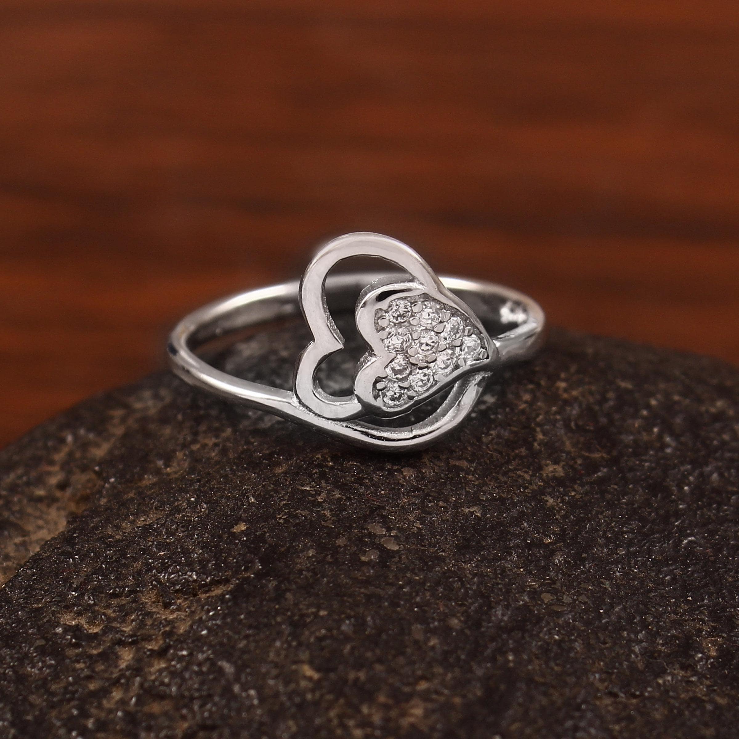 Pave Cubic Zirconia Dual Heart Sterling Silver Ring